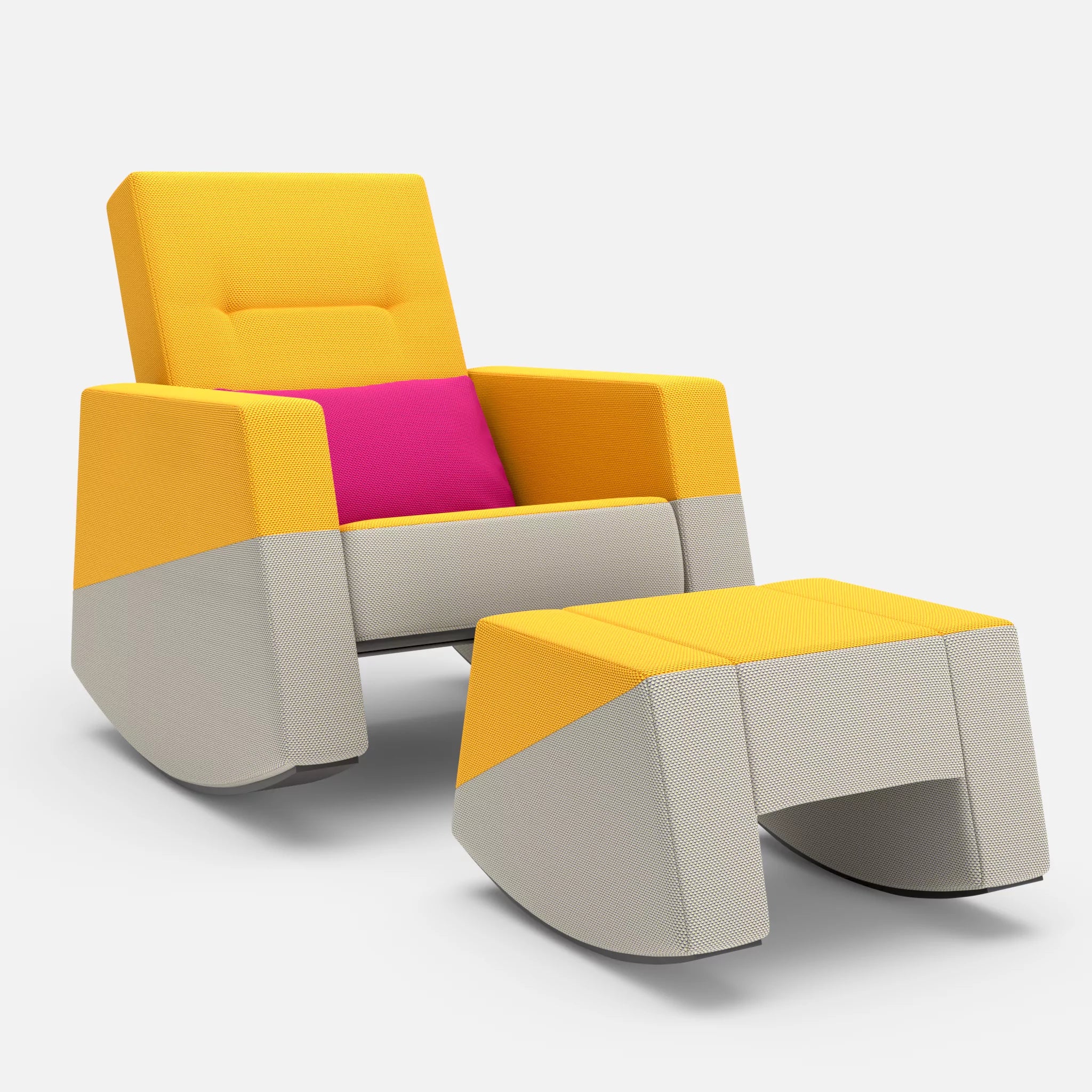 Schaukelsessel Softrocker mit Schaukelhocker novumcurry-novumkies-novummagenta in Curry und Mittelgrau und Magenta von vorne