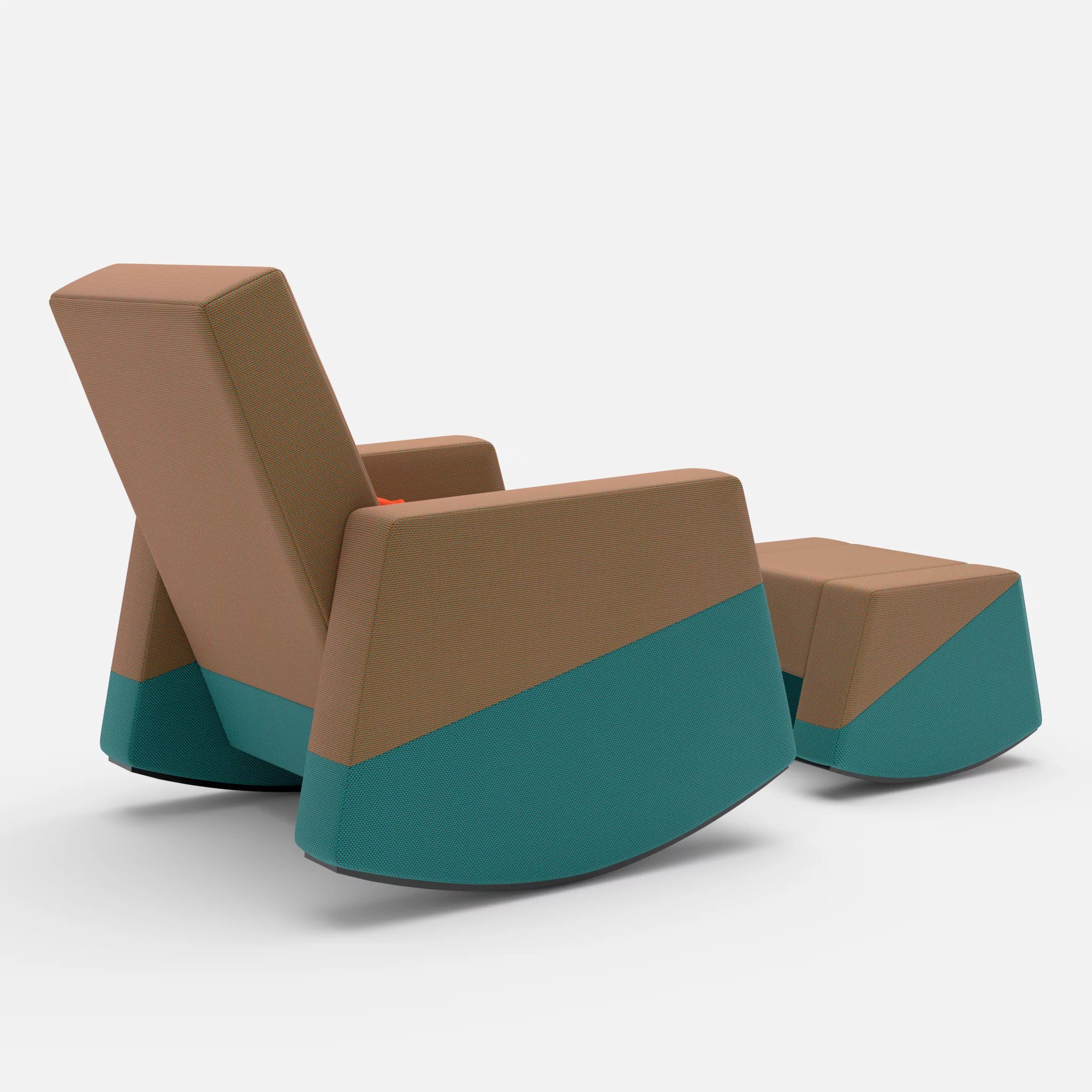 Schaukelsessel Softrocker mit Schaukelhocker novummambo-novumprisma-novumsunset in Orange und Türkis und Rot von hinten