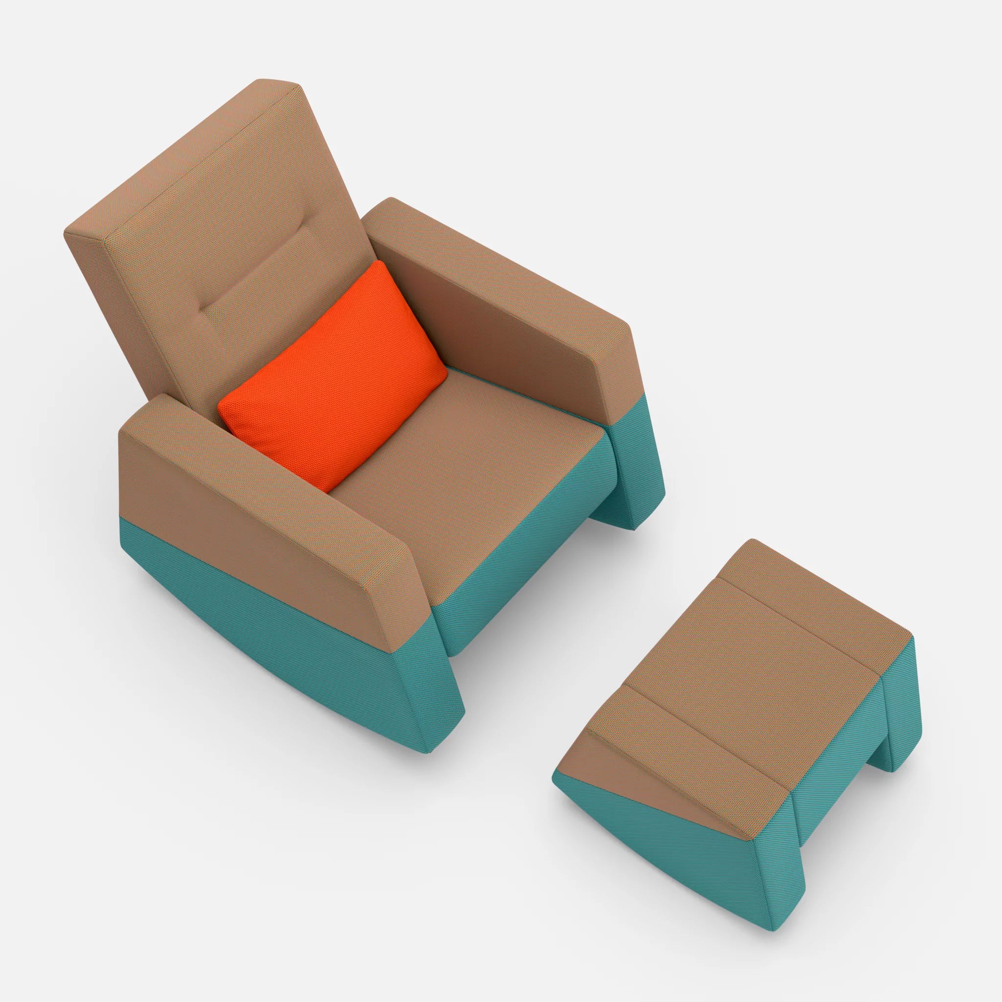 Schaukelsessel Softrocker mit Schaukelhocker novummambo-novumprisma-novumsunset in Orange und Türkis und Rot von oben