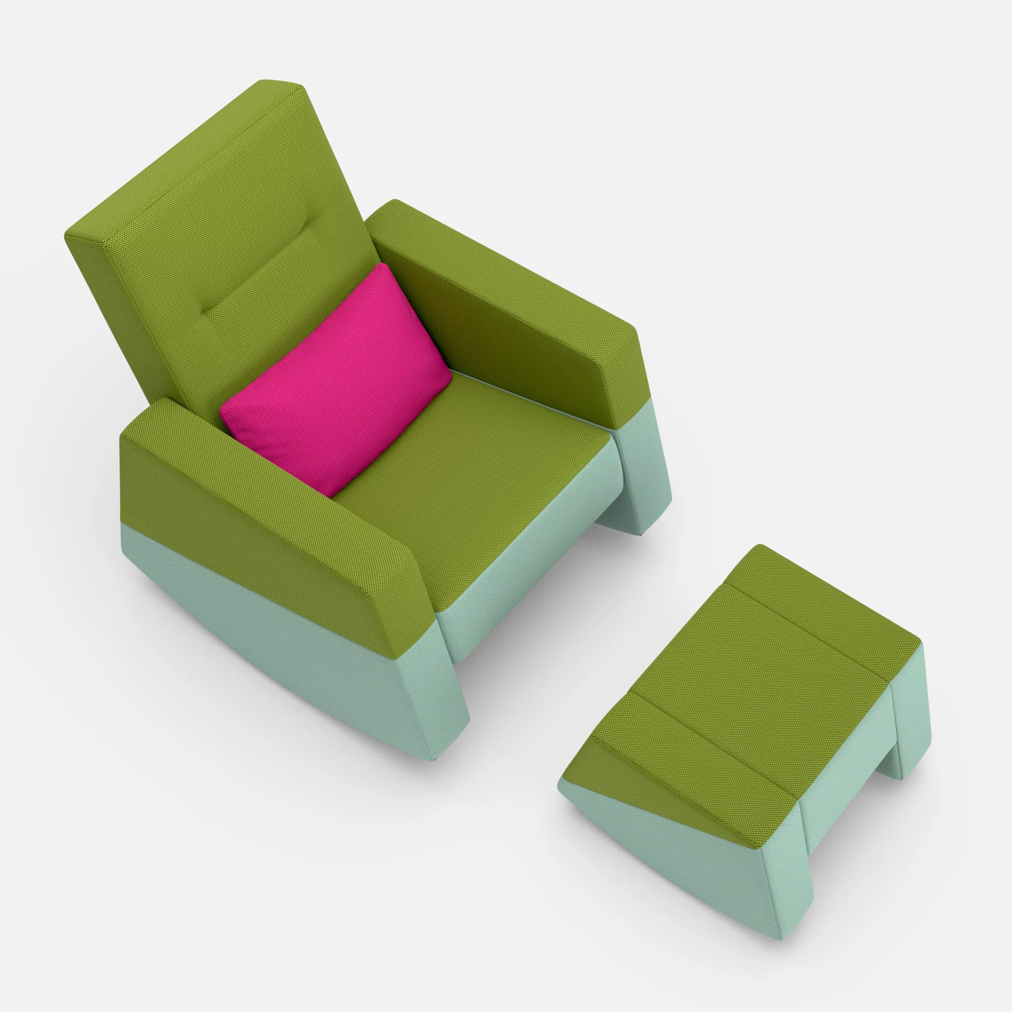 Schaukelsessel Softrocker mit Schaukelhocker novummoss-novumlagoon-novummagenta in Grün und Graublau und Magenta von oben