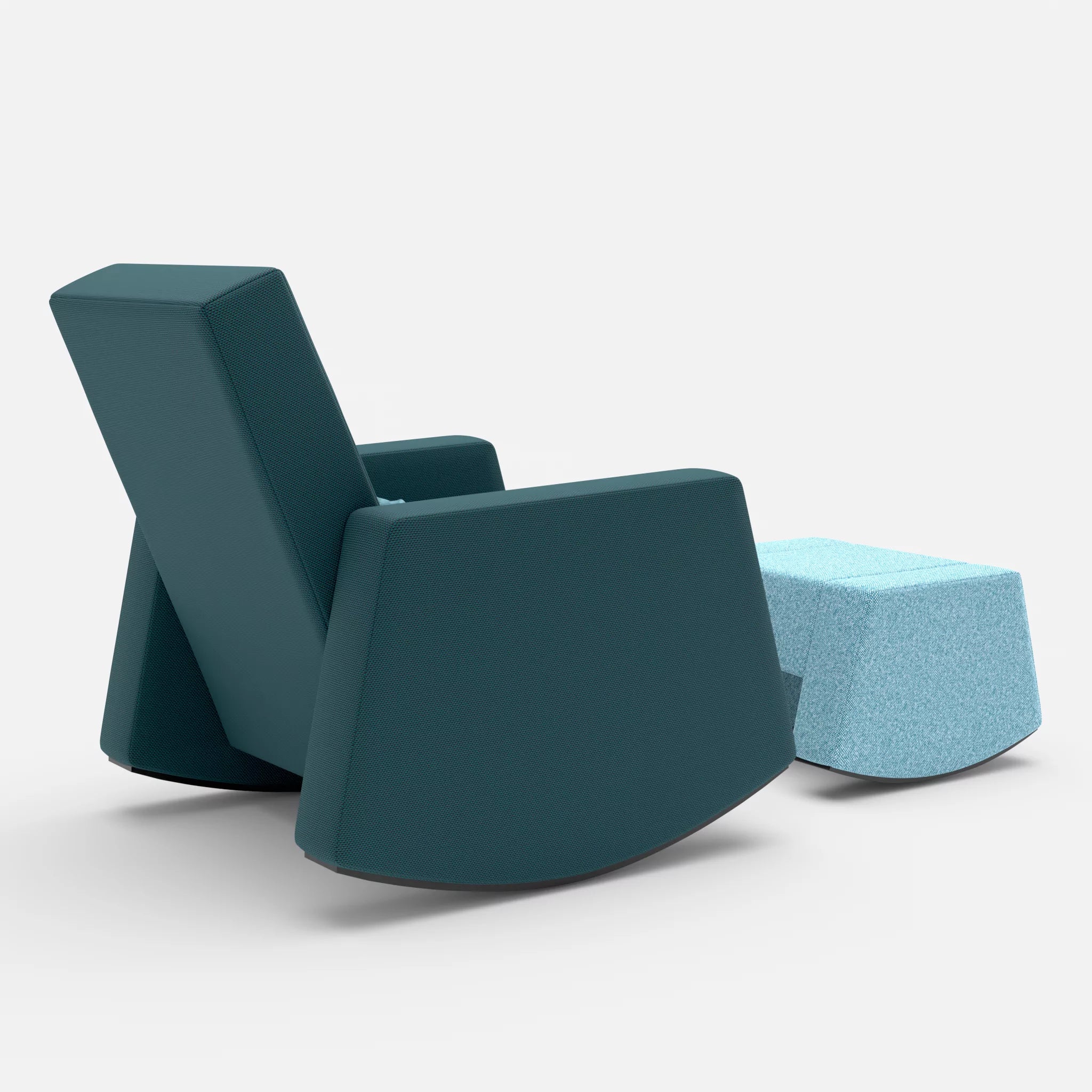 Schaukelsessel Softrocker mit Schaukelhocker novumsamoa-spazio7004-celia0209 in Dunkelblau und Graublau und Türkis von hinten