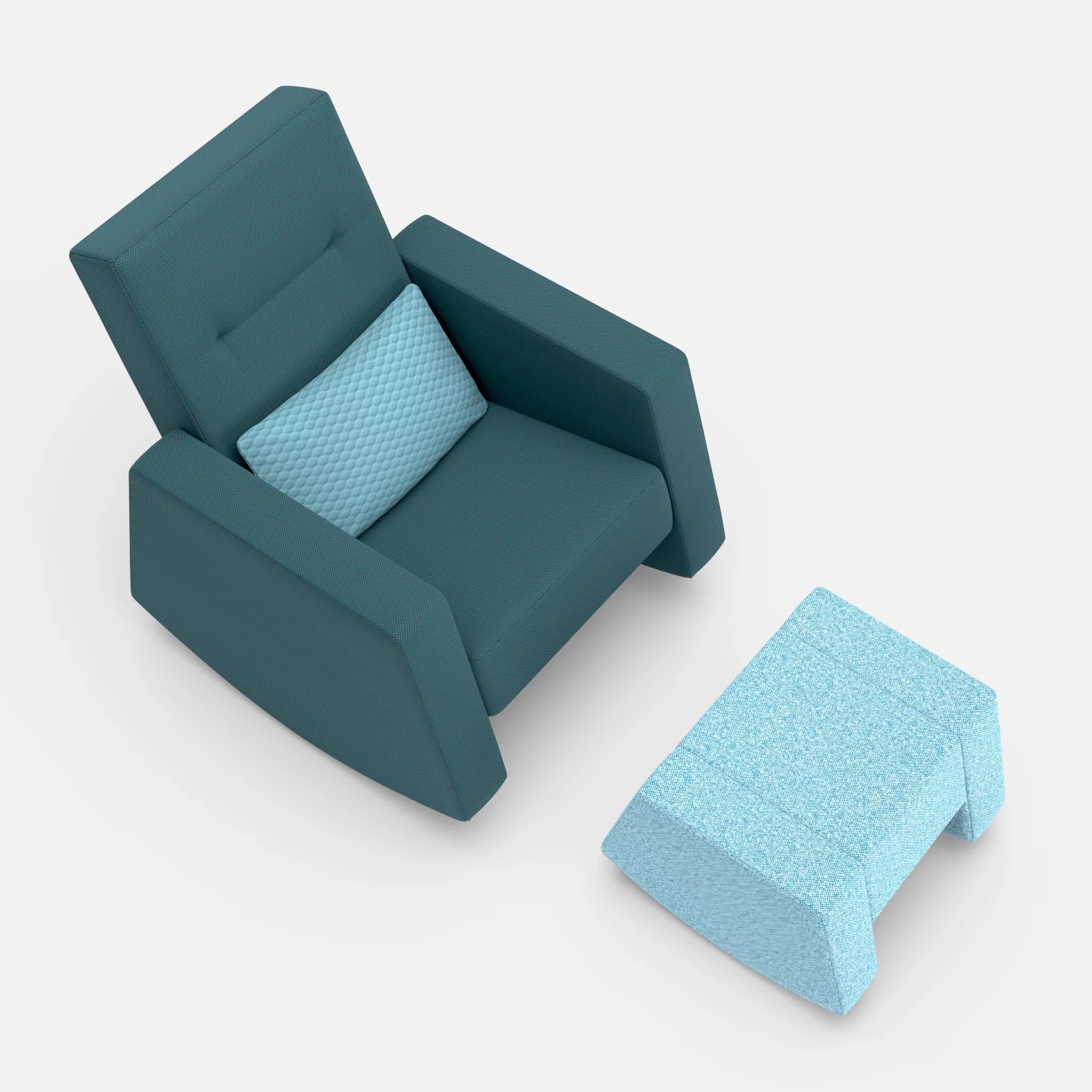 Schaukelsessel Softrocker mit Schaukelhocker novumsamoa-spazio7004-celia0209 in Dunkelblau und Graublau und Türkis von oben