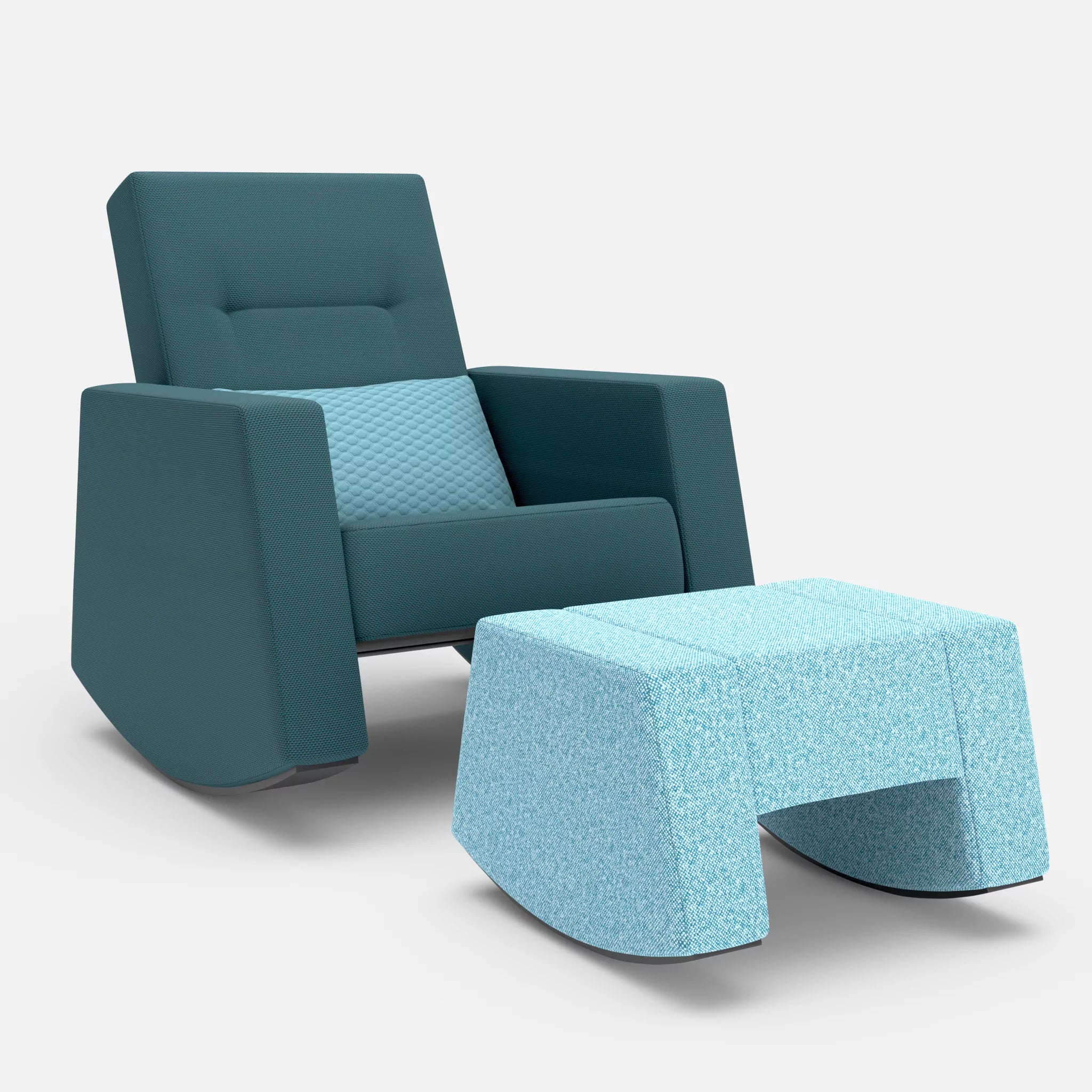 Schaukelsessel Softrocker mit Schaukelhocker novumsamoa-spazio7004-celia0209 in Dunkelblau und Graublau und Türkis von vorne
