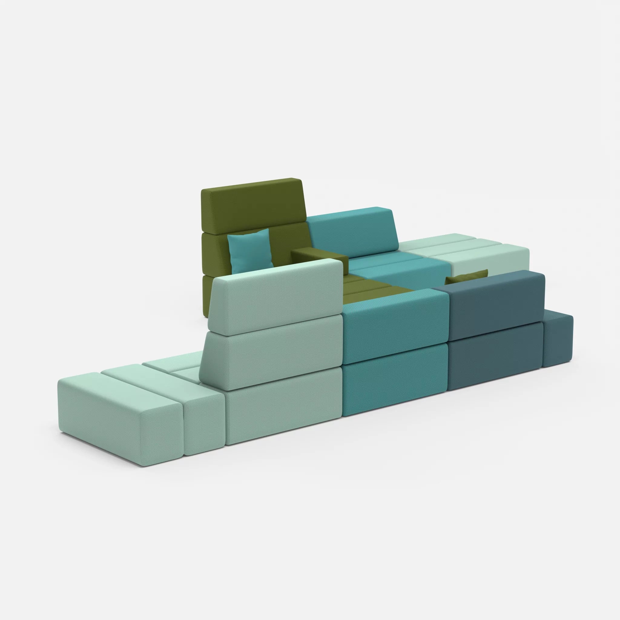 Sofalandschaft Bricks 1 novumlagoon-novummoss in Graublau und Grün von der Seite
