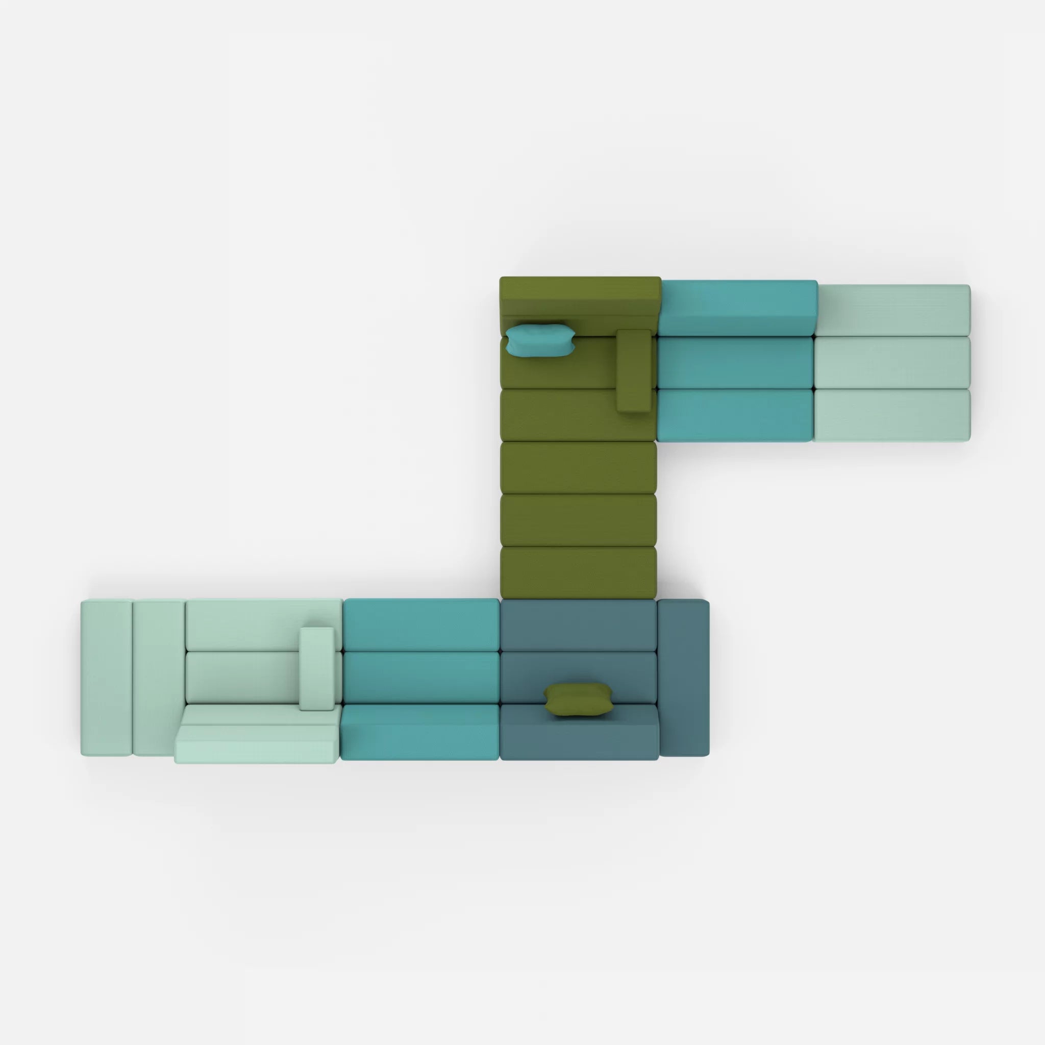 Sofalandschaft Bricks 1 novumlagoon-novummoss in Graublau und Grün von oben