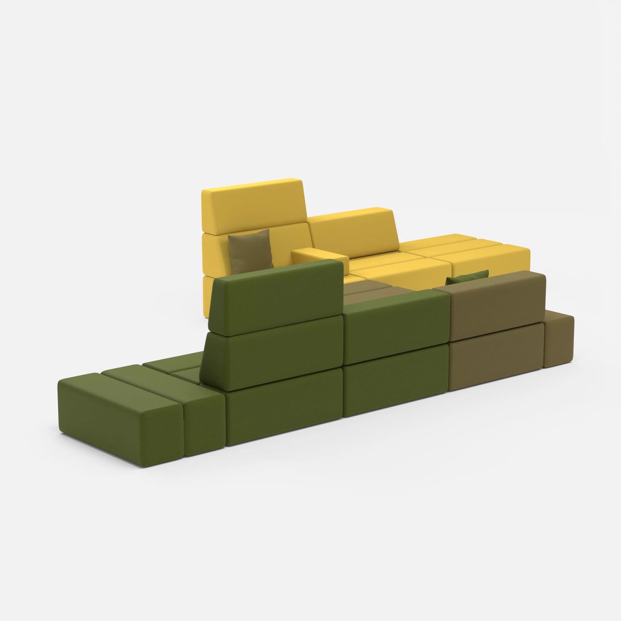 Sofalandschaft Bricks 1 novummoss-novumpinie in Grün und Dunkelgrün von der Seite