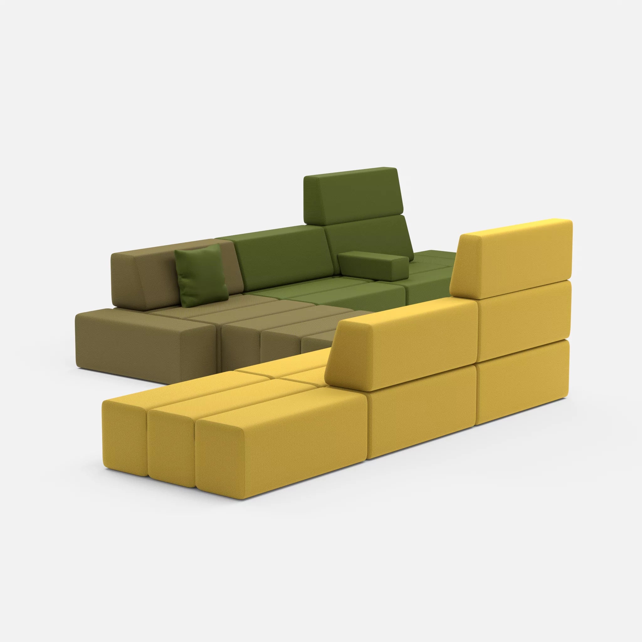 Sofalandschaft Bricks 1 novummoss-novumpinie in Grün und Dunkelgrün von hinten