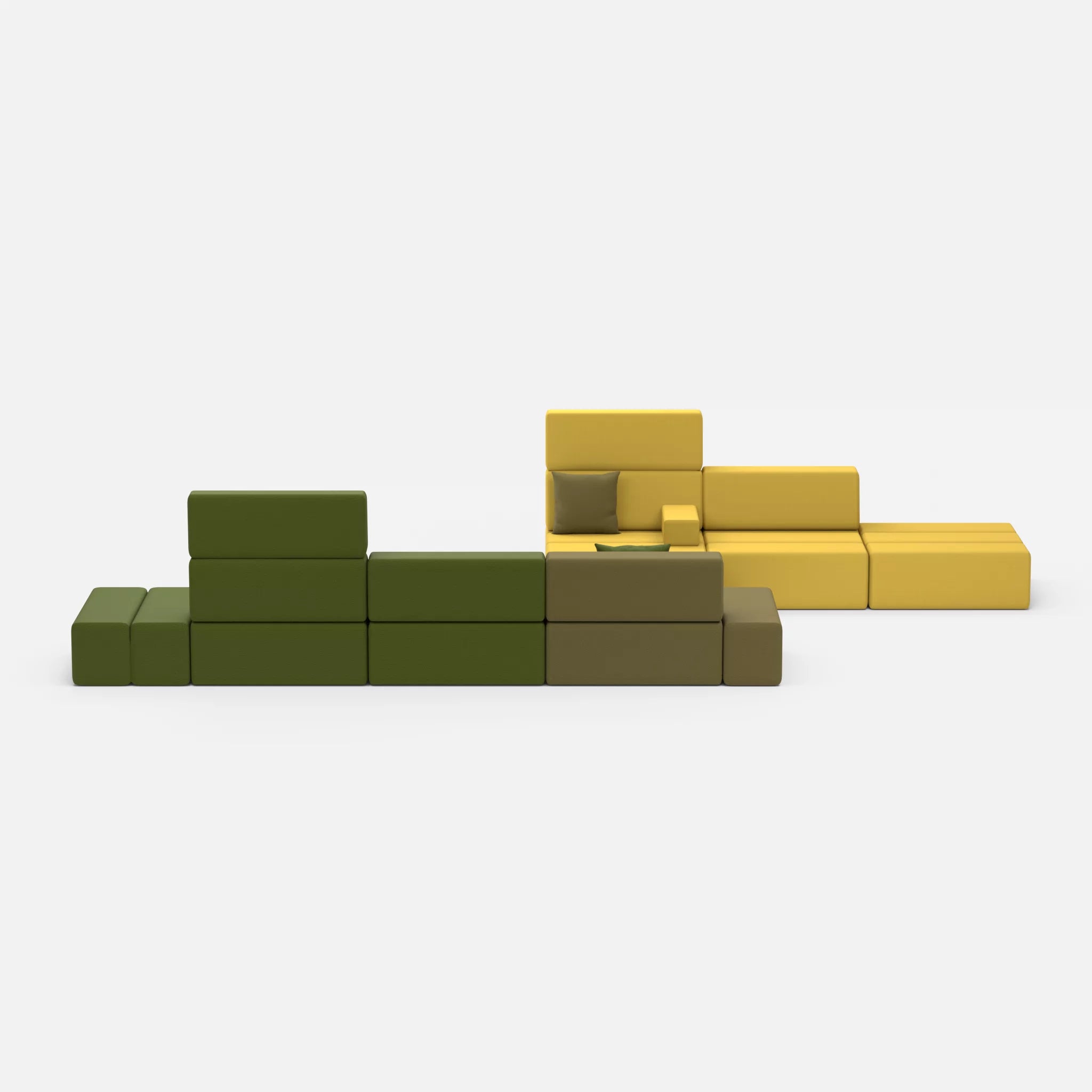 Sofalandschaft Bricks 1 novummoss-novumpinie in Grün und Dunkelgrün von vorne