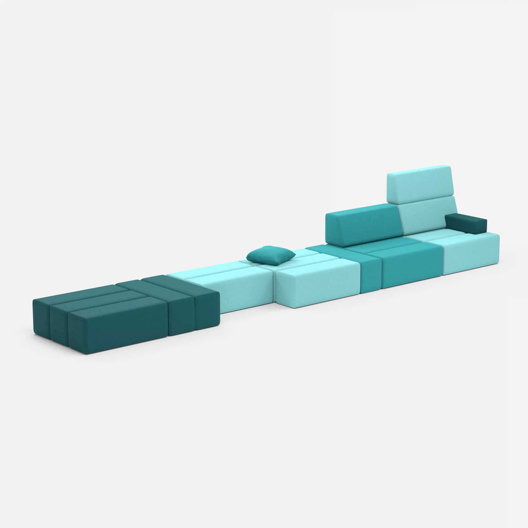 Sofalandschaft Bricks 3 dama0018-dama0076 in Türkis und Türkis von der Seite