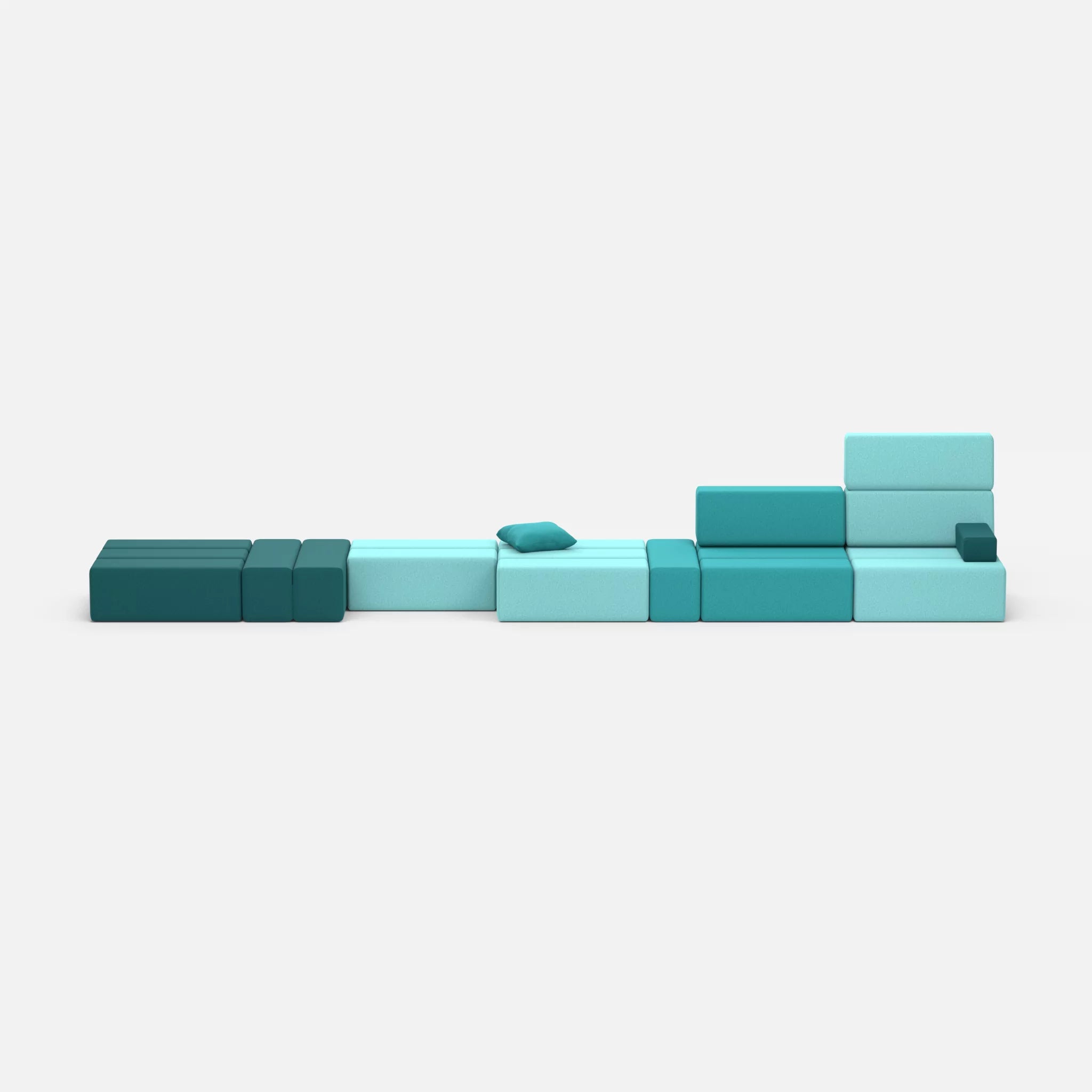 Sofalandschaft Bricks 3 dama0018-dama0076 in Türkis und Türkis von vorne