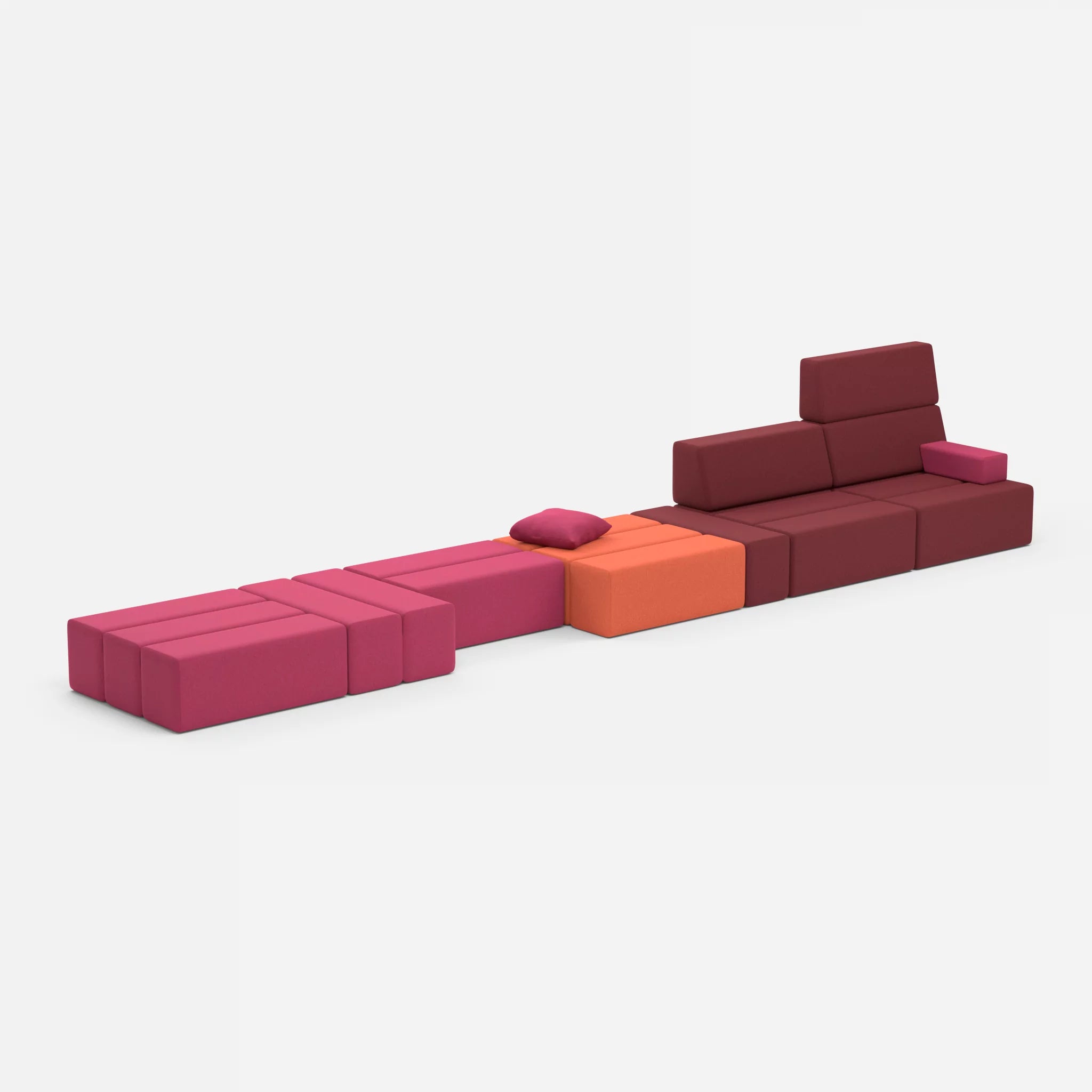 Sofalandschaft Bricks 3 dama0050-dama0034 in Fuchsia und Bordeaux von der Seite