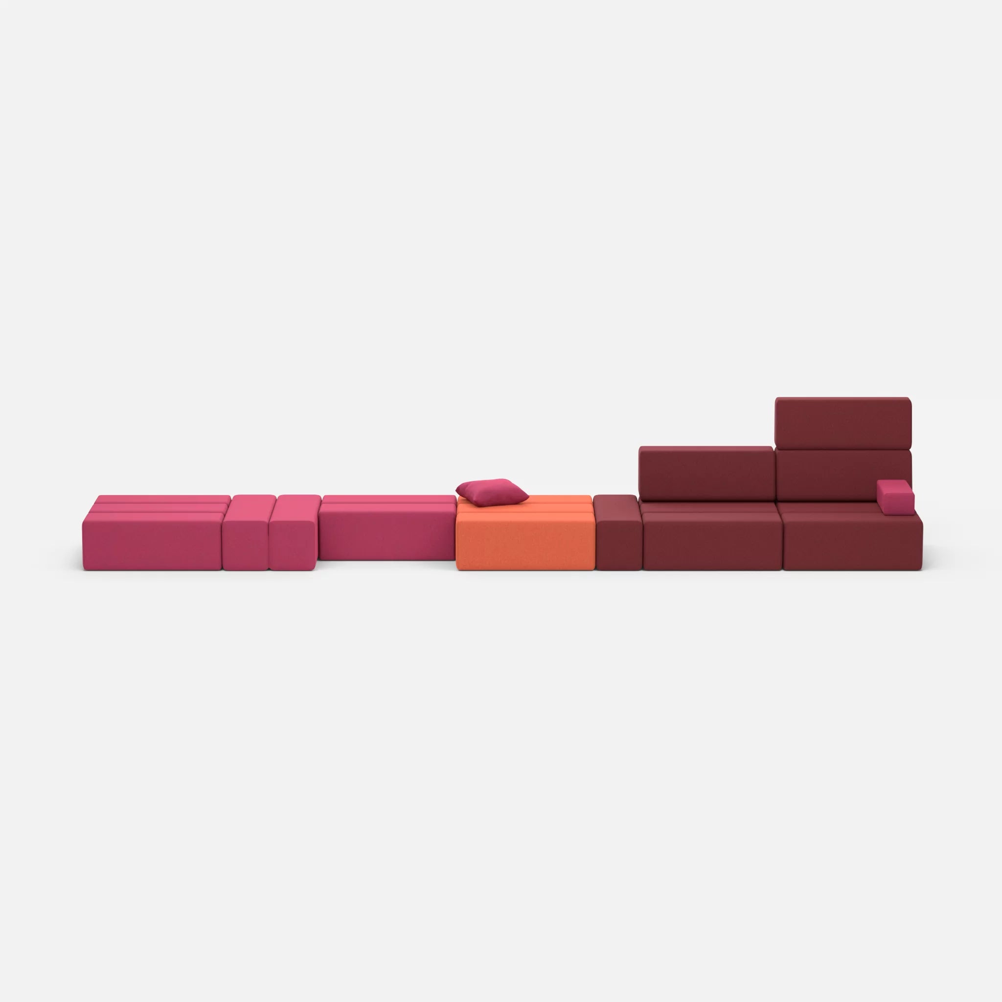 Sofalandschaft Bricks 3 dama0050-dama0034 in Fuchsia und Bordeaux von vorne
