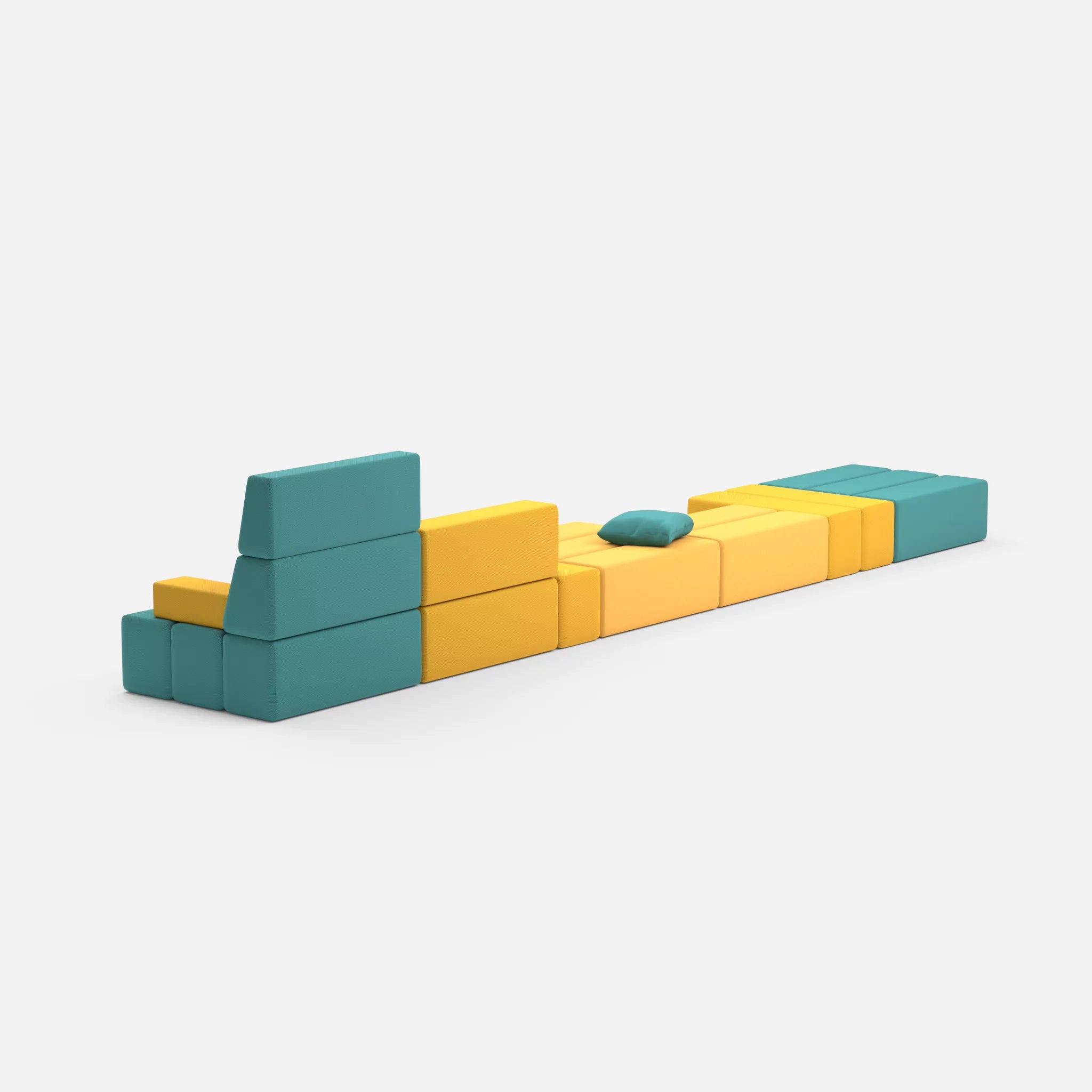 Sofalandschaft Bricks 3 novumprisma-novumcurry in Türkis und Curry von hinten