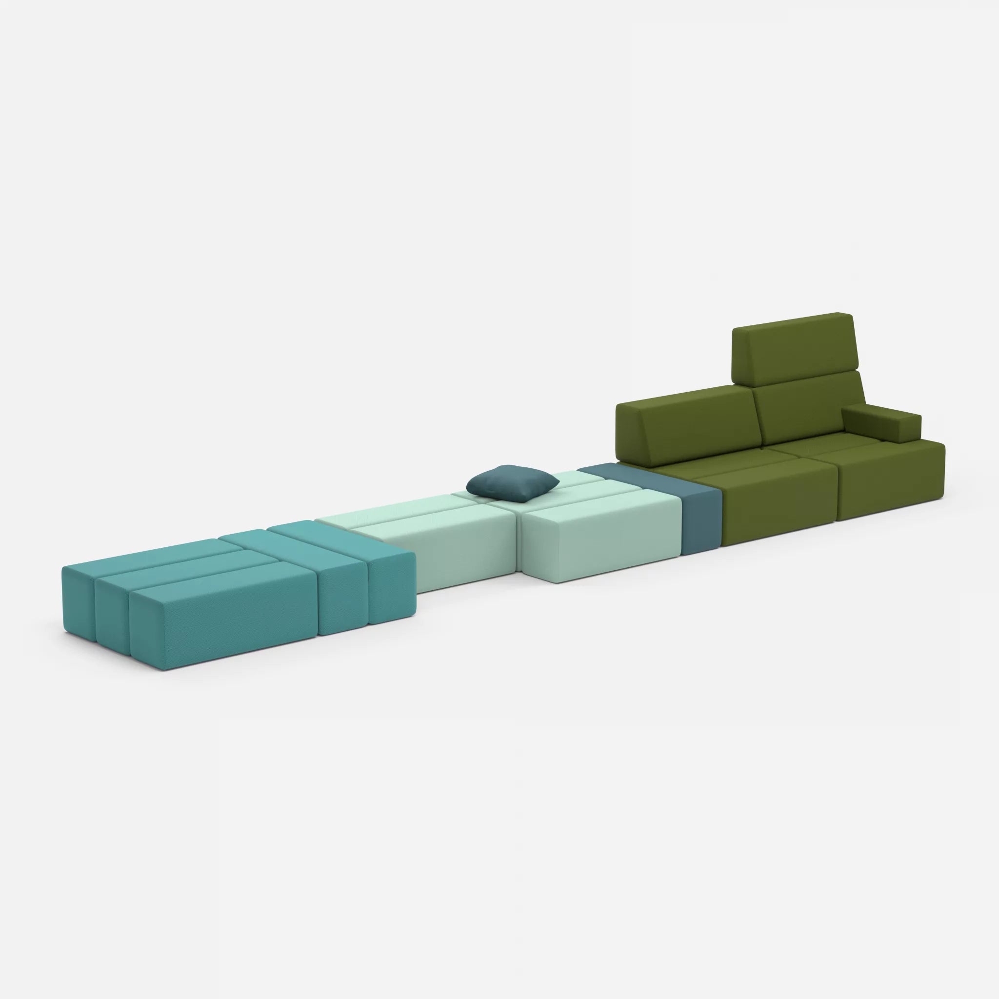 Sofalandschaft Bricks 3 novumprisma-novummoss in Türkis und Grün von der Seite