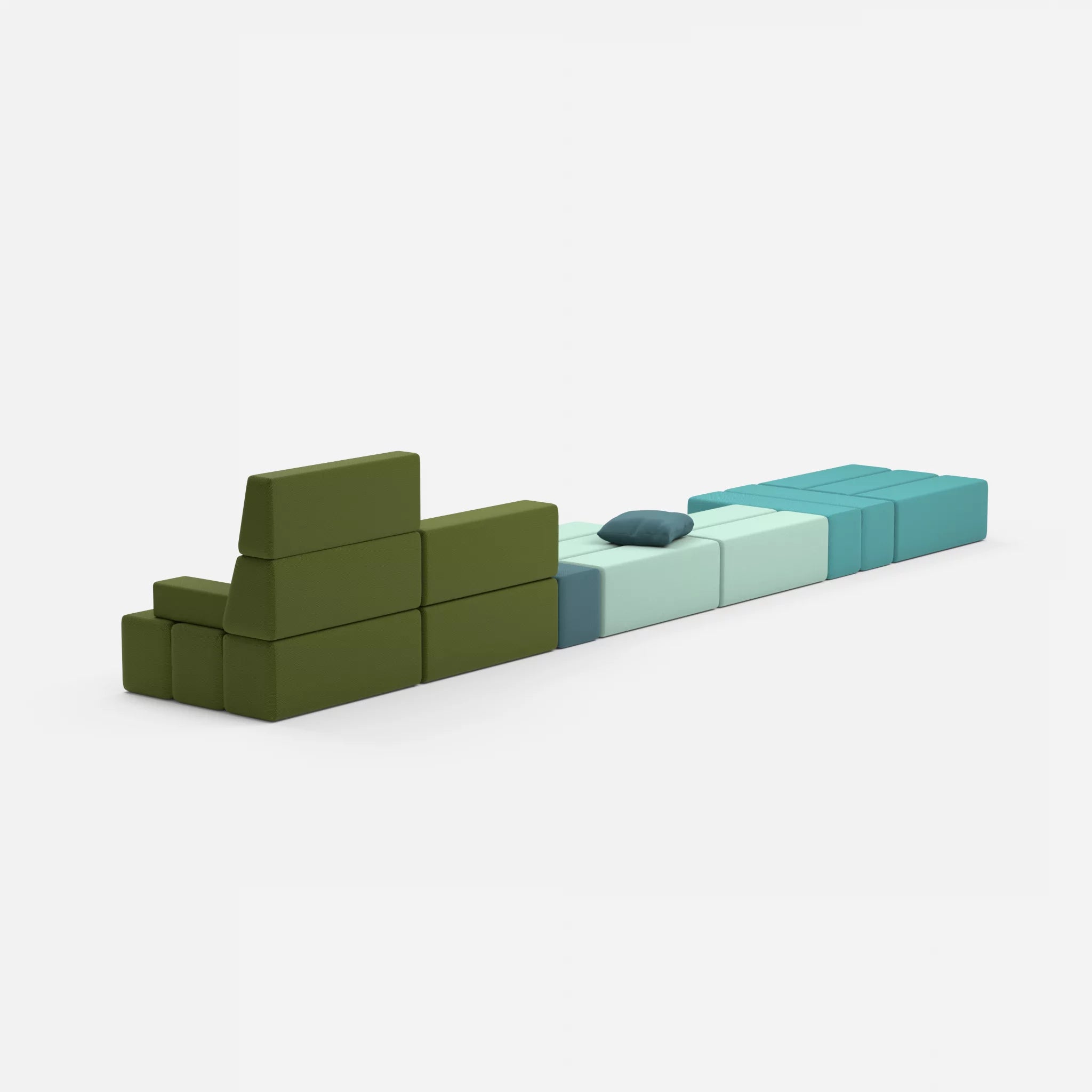 Sofalandschaft Bricks 3 novumprisma-novummoss in Türkis und Grün von hinten
