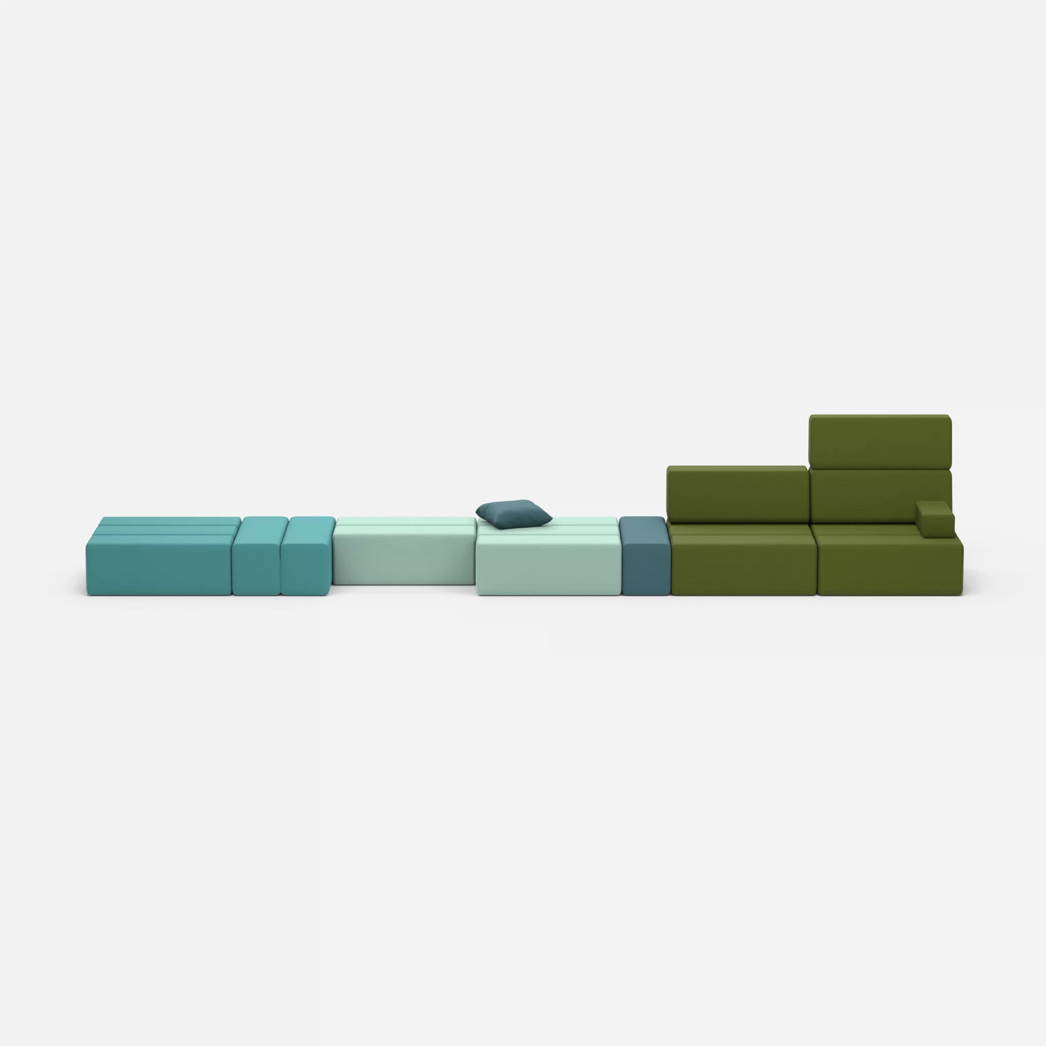 Sofalandschaft Bricks 3 novumprisma-novummoss in Türkis und Grün von vorne