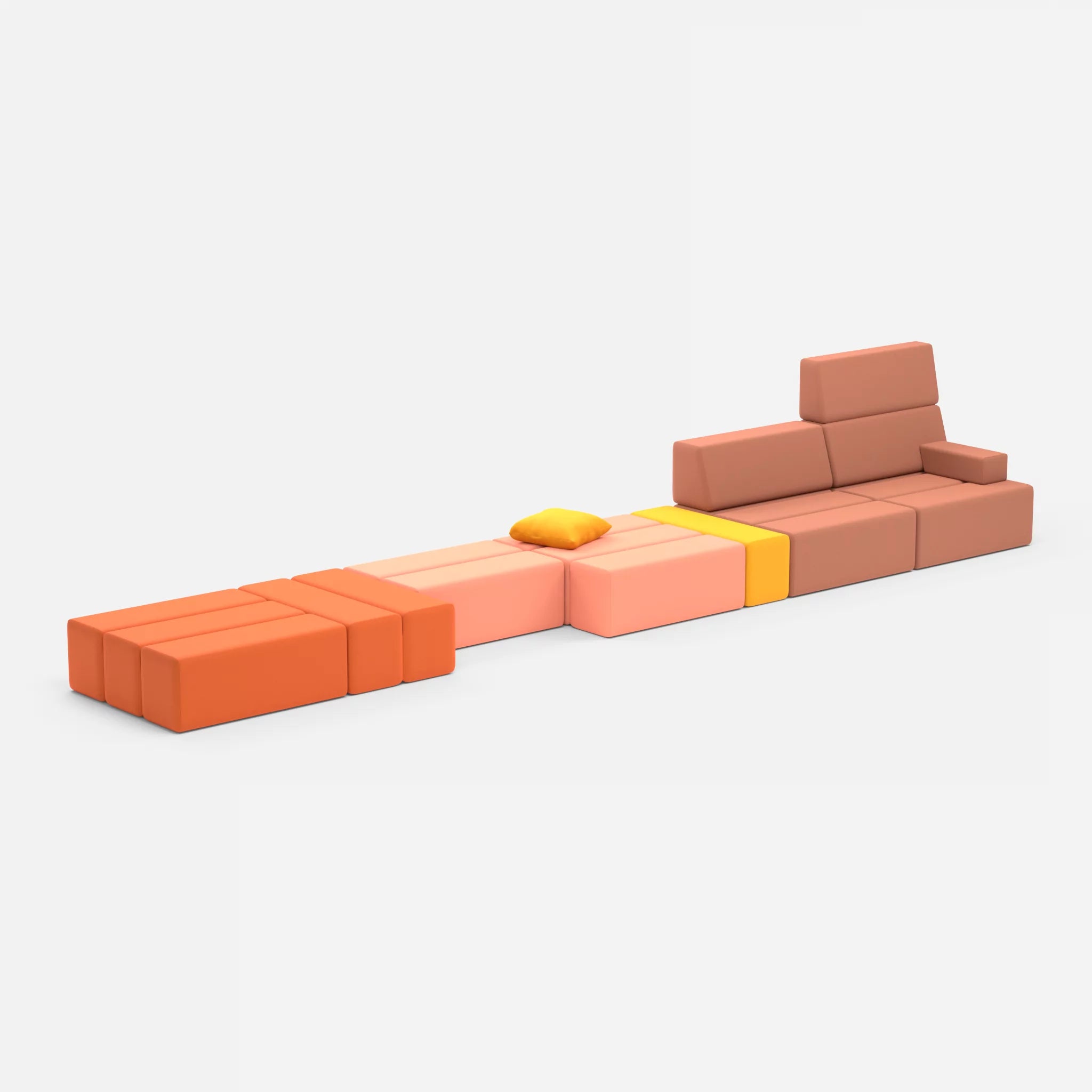 Sofalandschaft Bricks 3 radio3094-radio4037 in Orange und Hellrot von der Seite