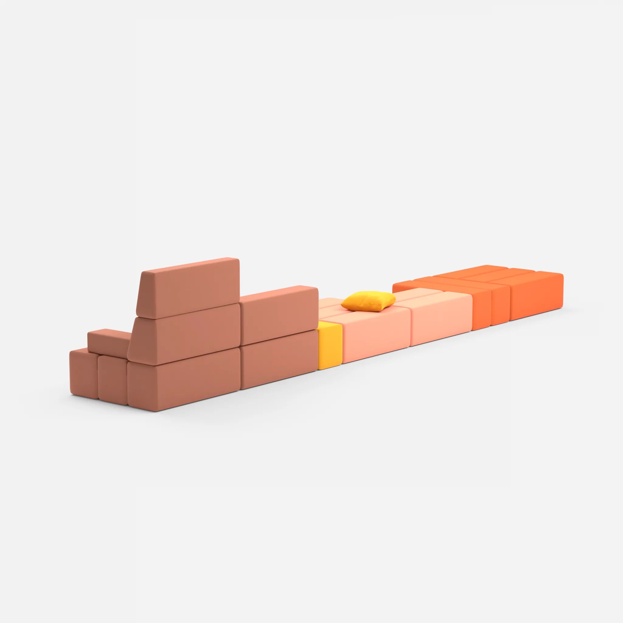 Sofalandschaft Bricks 3 radio3094-radio4037 in Orange und Hellrot von hinten