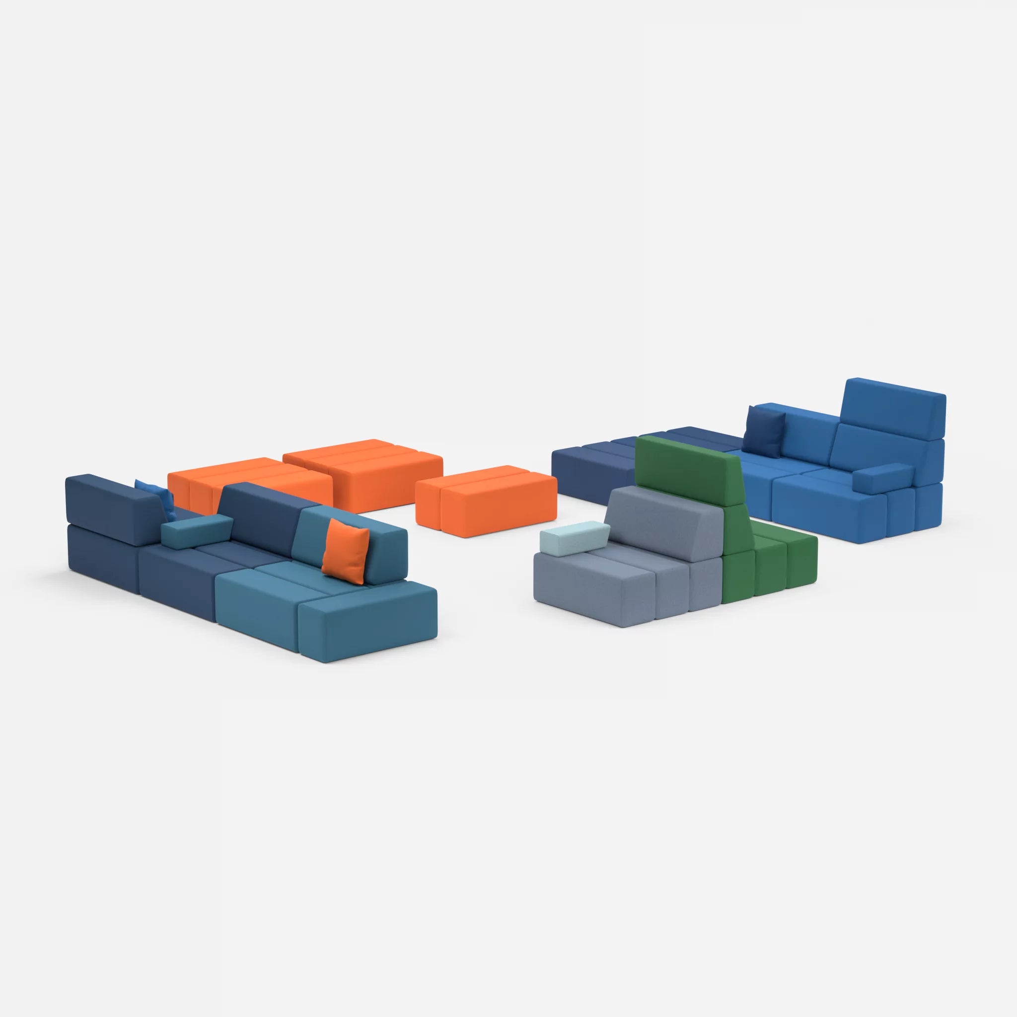 Sofalandschaft Bricks 4 novumazur-radio3094 in Dunkelblau und Orange von der Seite