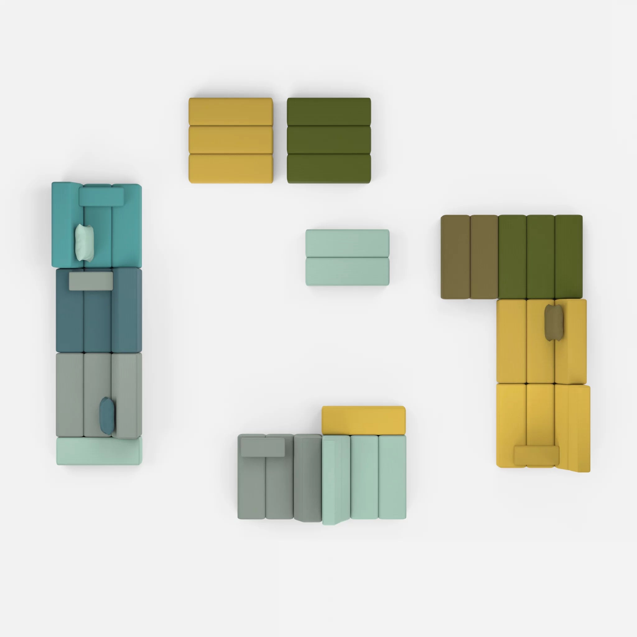 Sofalandschaft Bricks 4 novumlagoon-novummoss in Graublau und Grün von oben