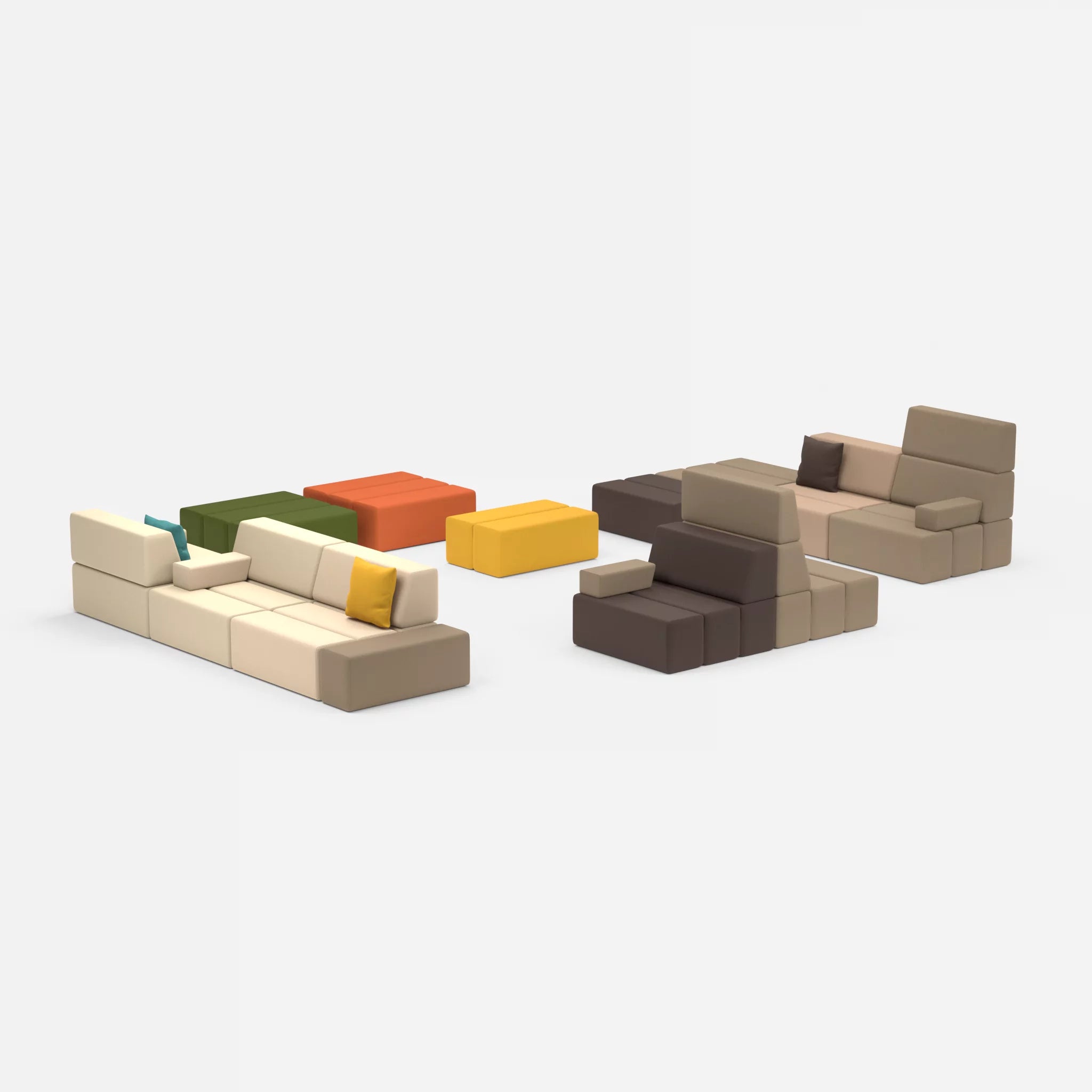 Sofalandschaft Bricks 4 novumsantos-novumcoral in Braun und Rot von der Seite