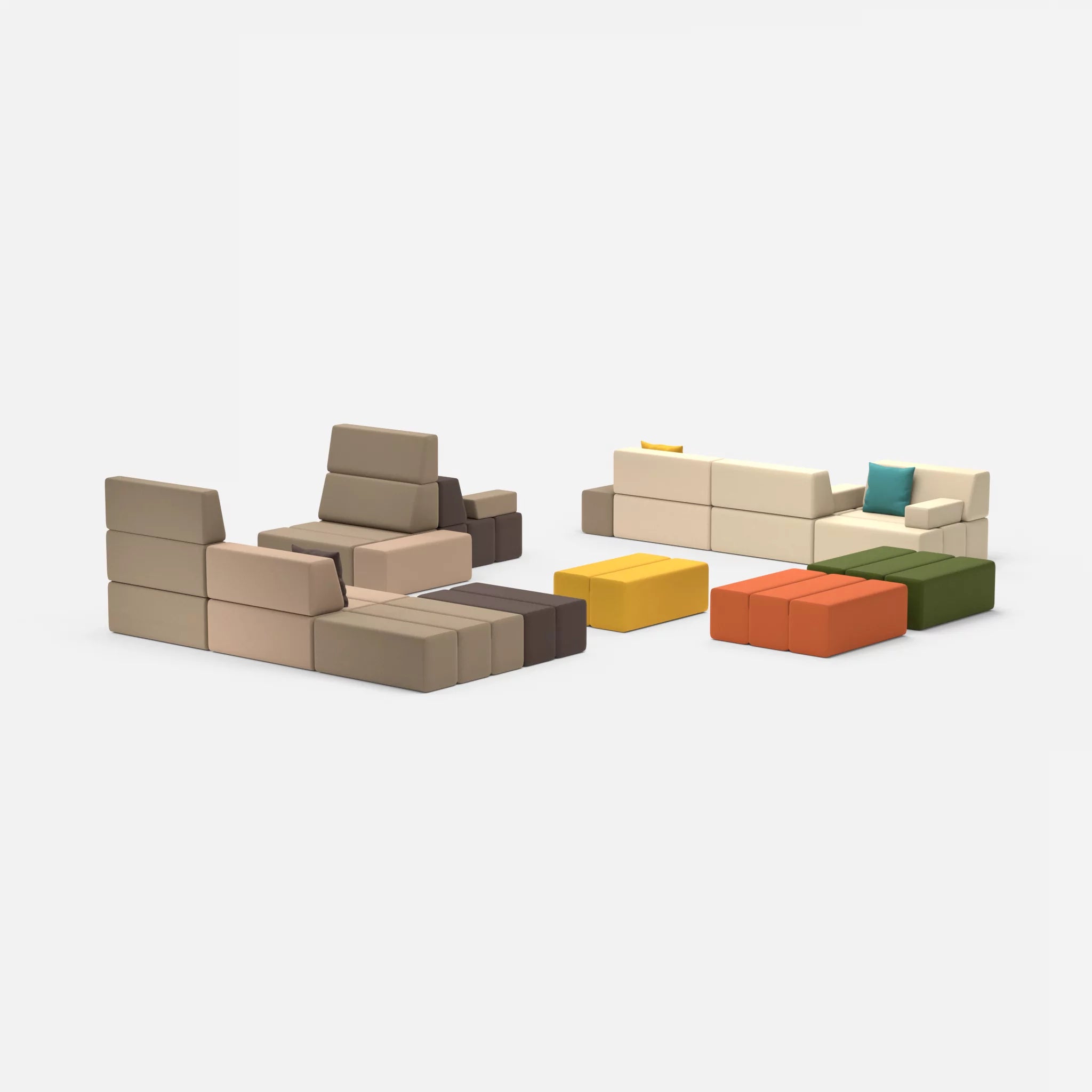 Sofalandschaft Bricks 4 novumsantos-novumcoral in Braun und Rot von hinten