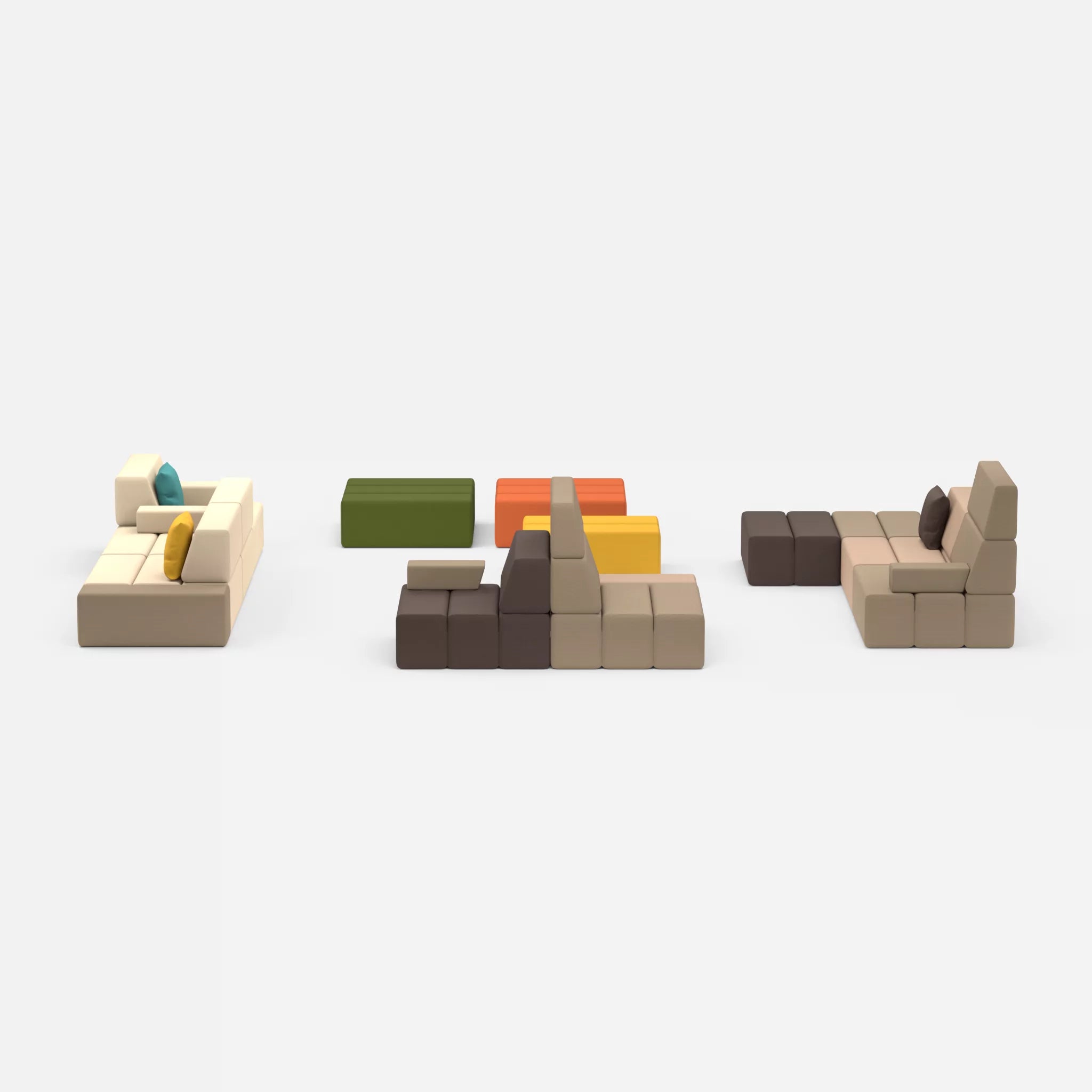Sofalandschaft Bricks 4 novumsantos-novumcoral in Braun und Rot von vorne