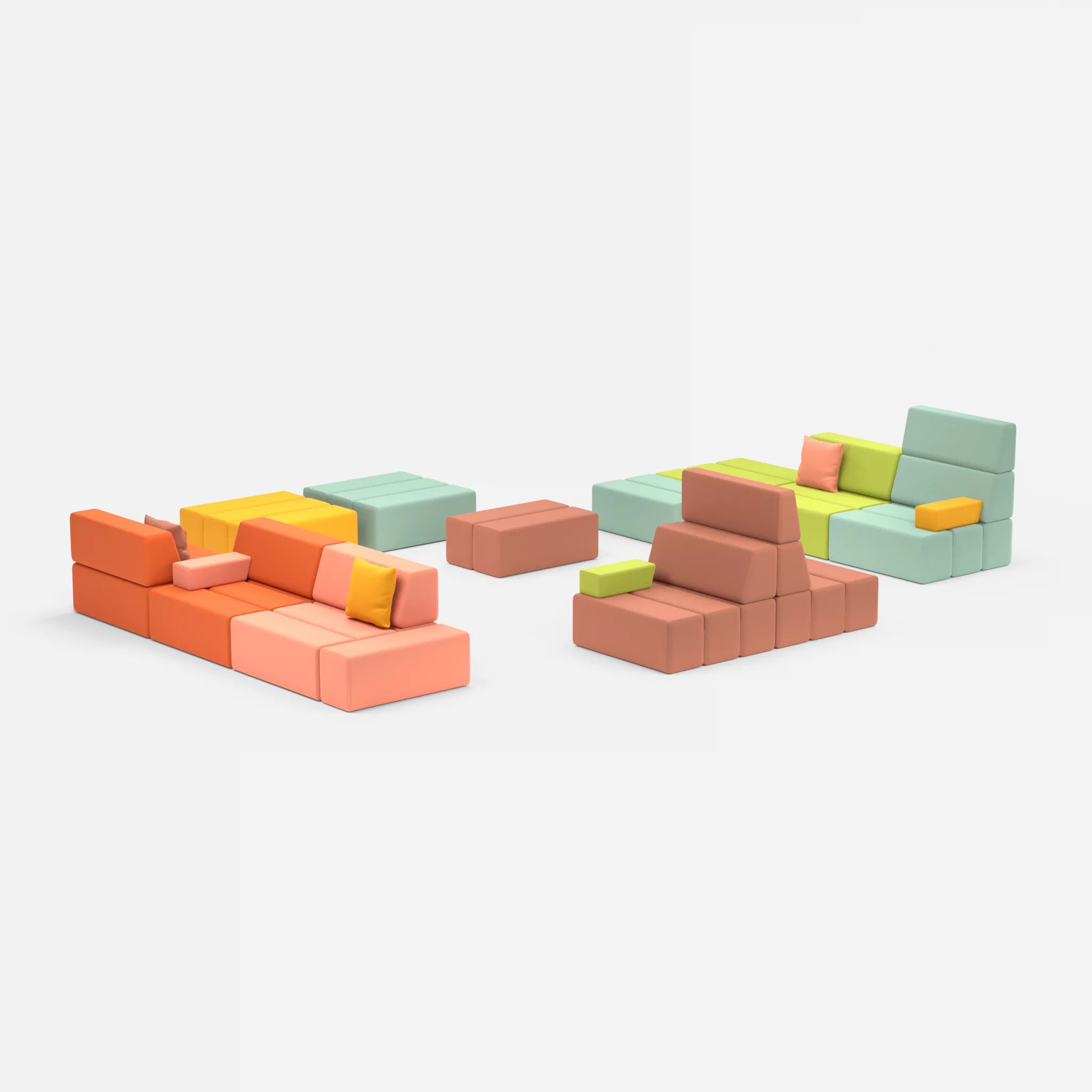 Sofalandschaft Bricks 4 radio4046-radio7045 in Coral und Hellblau von der Seite