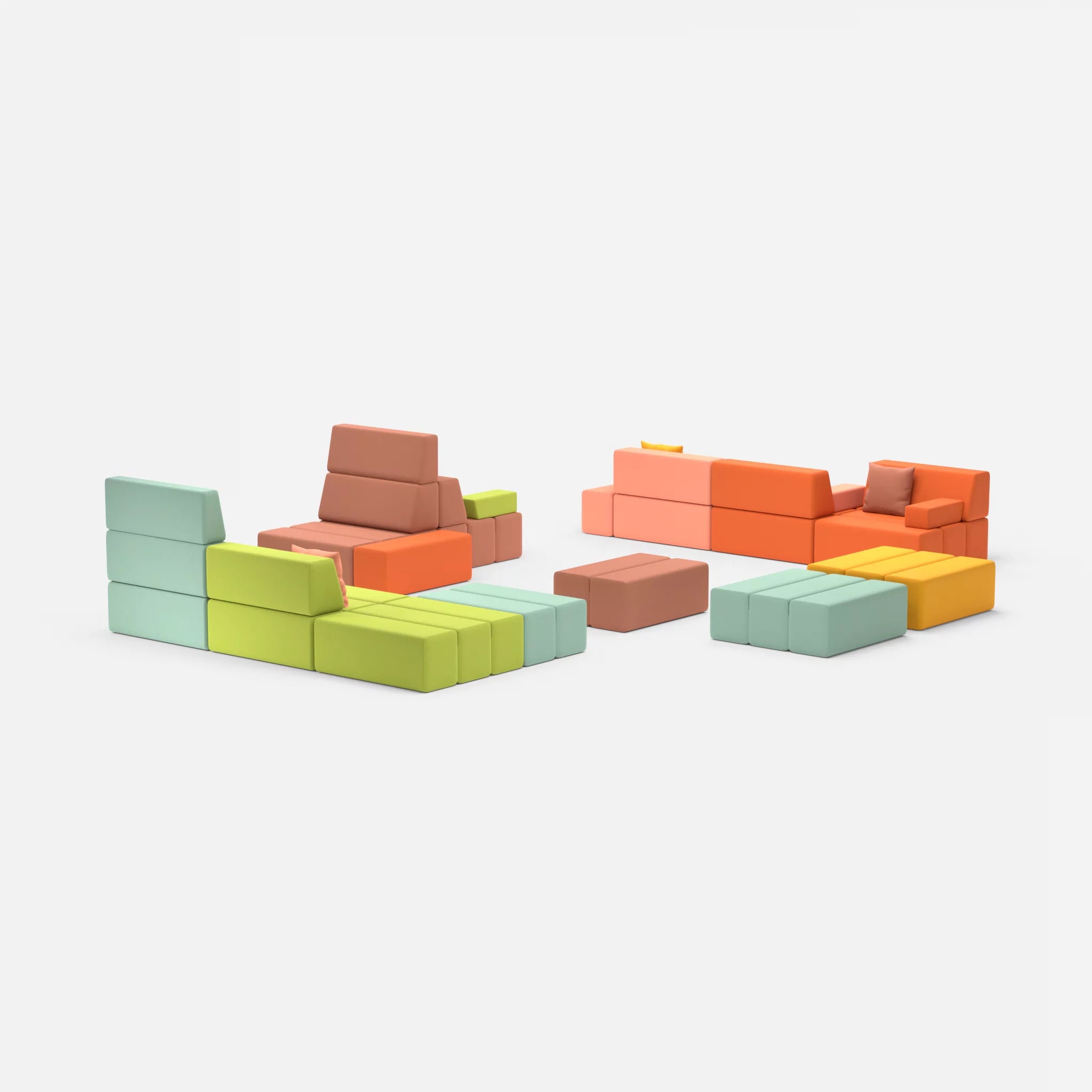 Sofalandschaft Bricks 4 radio4046-radio7045 in Coral und Hellblau von hinten