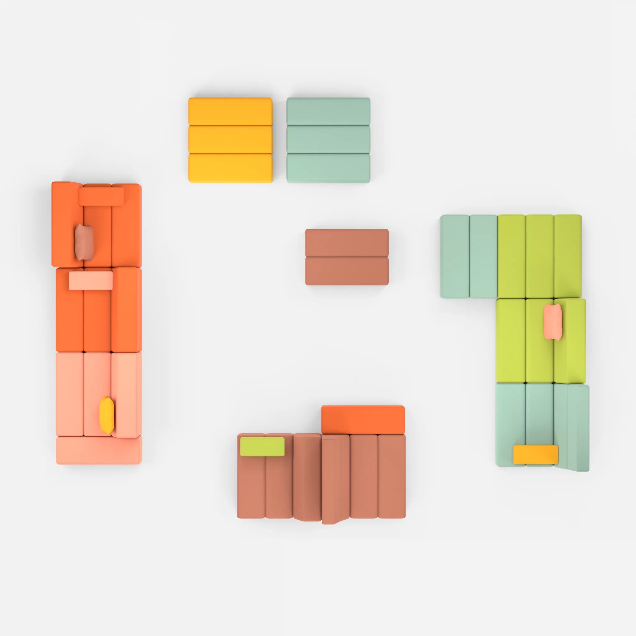 Sofalandschaft Bricks 4 radio4046-radio7045 in Coral und Hellblau von oben