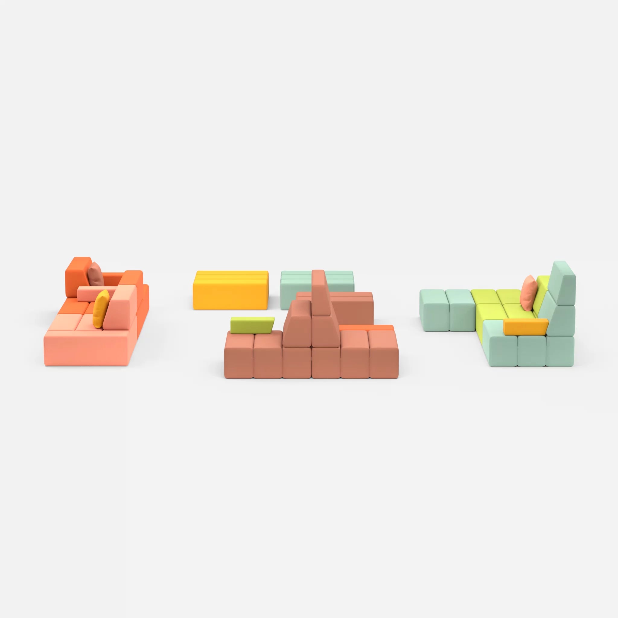 Sofalandschaft Bricks 4 radio4046-radio7045 in Coral und Hellblau von vorne