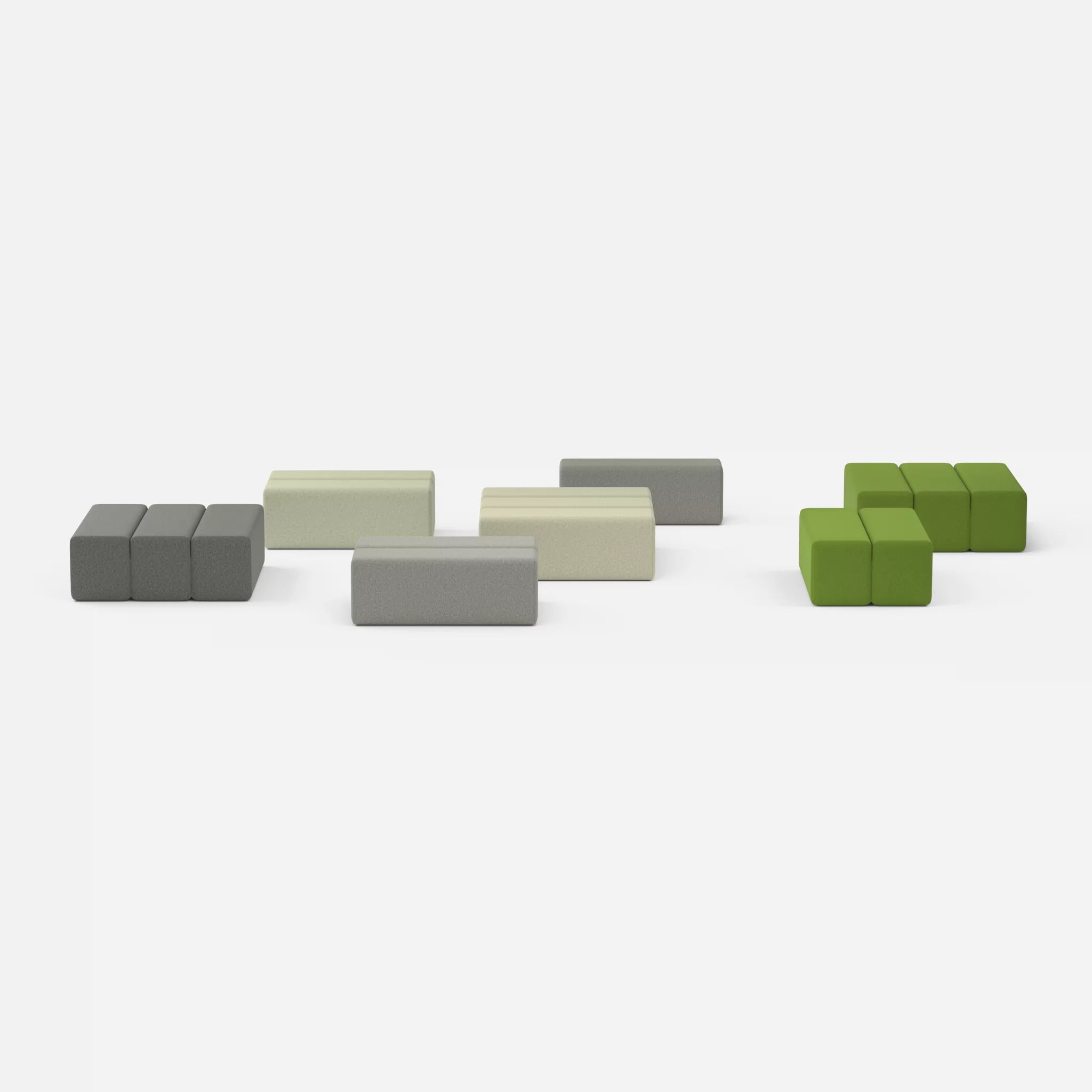 Sofalandschaft Bricks 5 dama0003-dama0027 in Mittelgrau und Grün von vorne