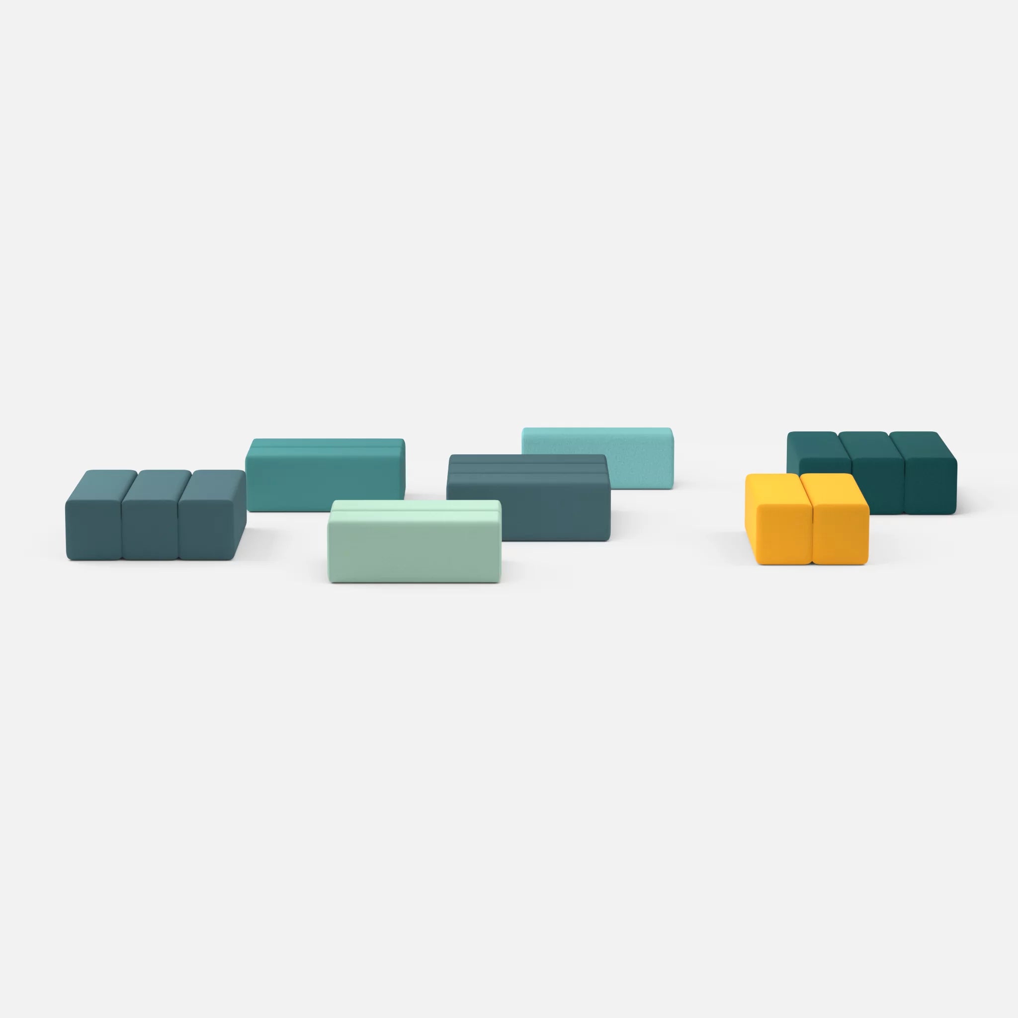 Sofalandschaft Bricks 5 dama0030-dama0018 in Türkis und Türkis von vorne