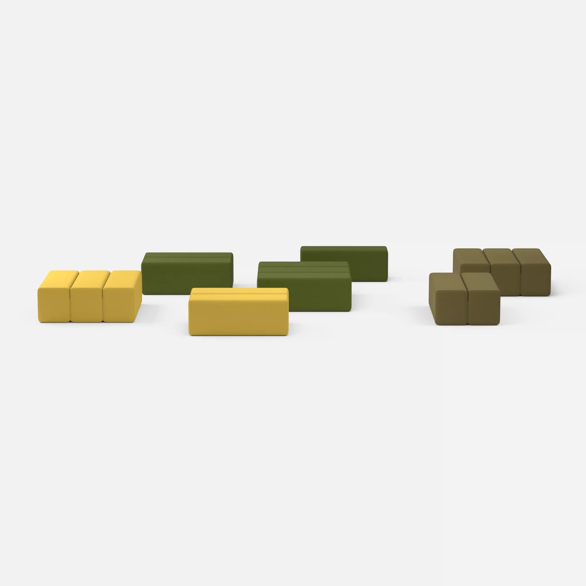 Sofalandschaft Bricks 5 novummoss-novumpinie in Grün und Dunkelgrün von vorne