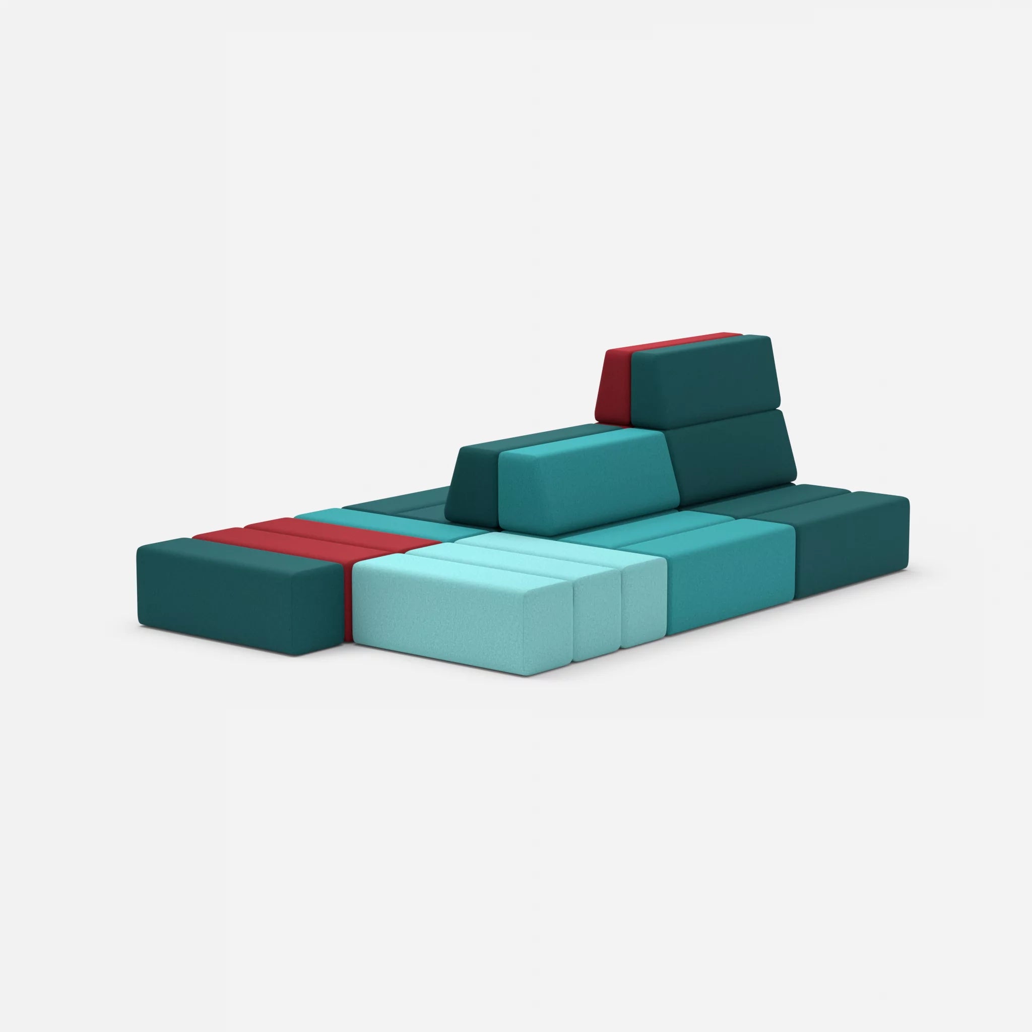 Sofalandschaft Bricks 6 dama0018-dama0053 in Türkis und Rot von hinten