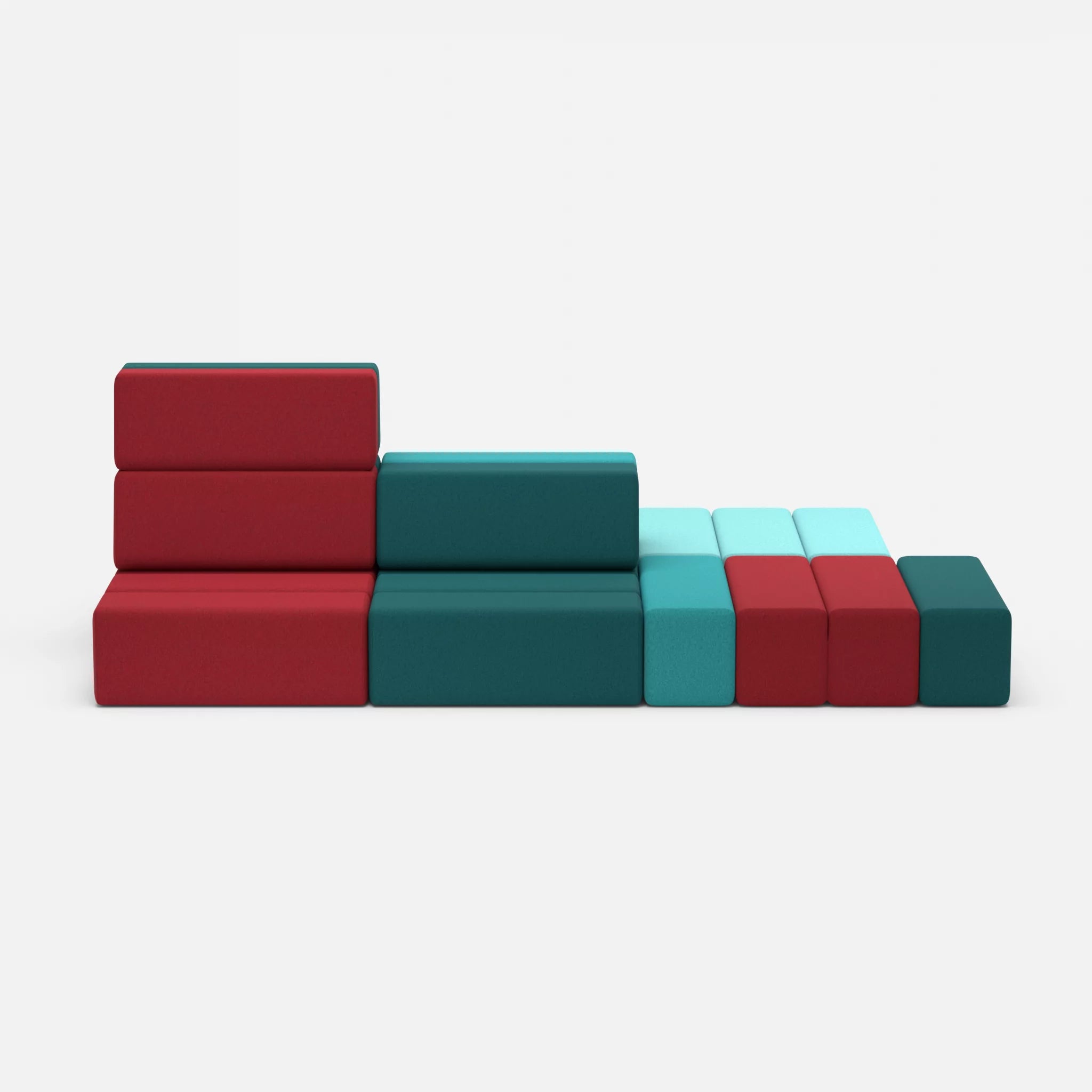 Sofalandschaft Bricks 6 dama0018-dama0053 in Türkis und Rot von vorne