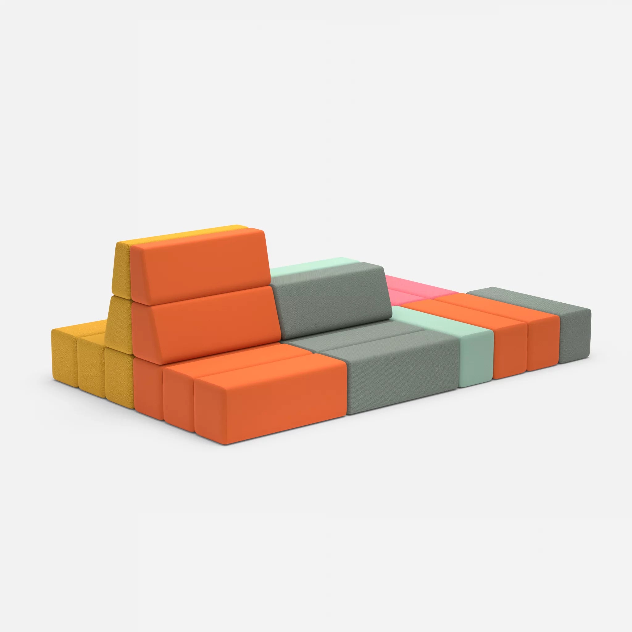 Sofalandschaft Bricks 6 novumdelphi-radio3094 in Graublau und Orange von der Seite
