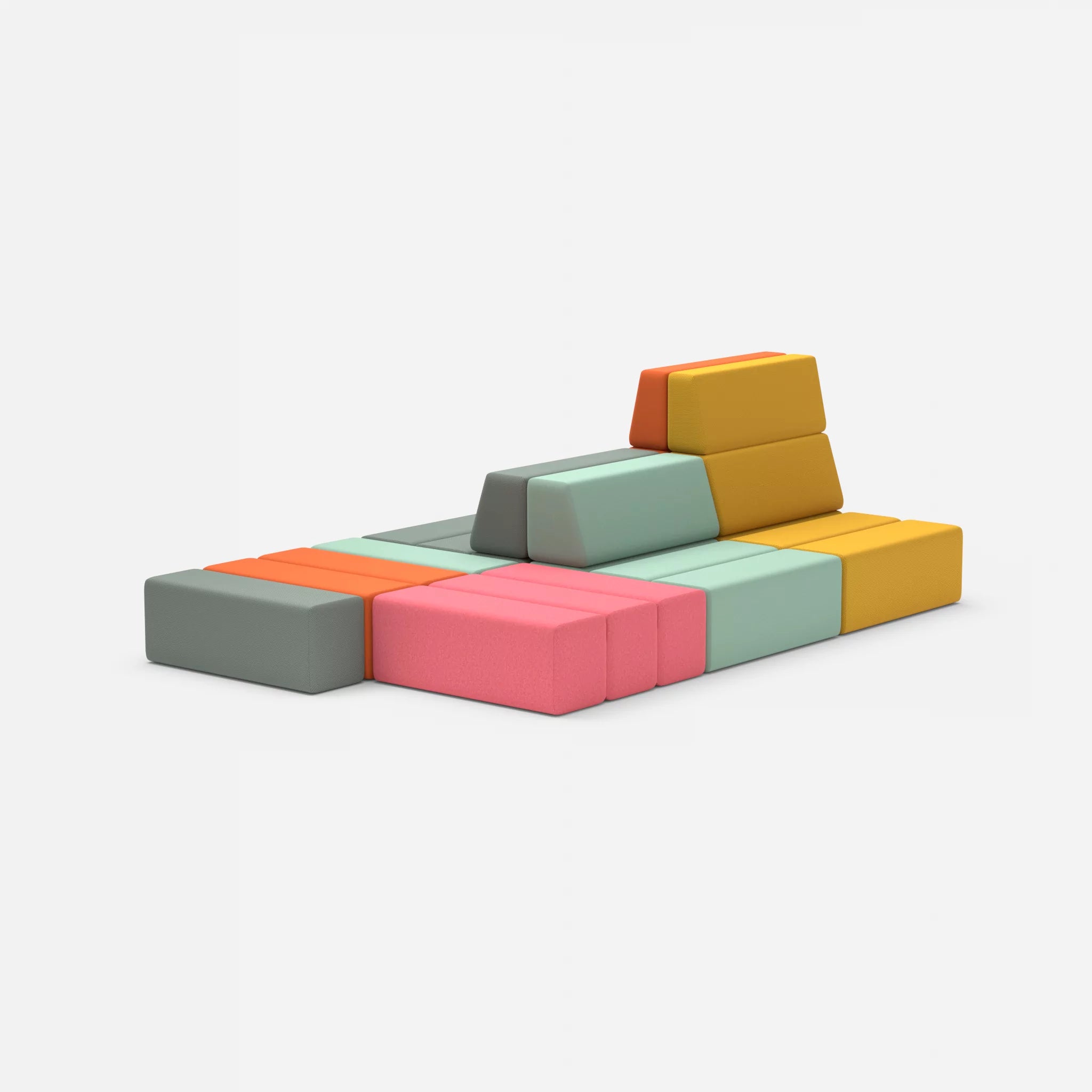 Sofalandschaft Bricks 6 novumdelphi-radio3094 in Graublau und Orange von hinten