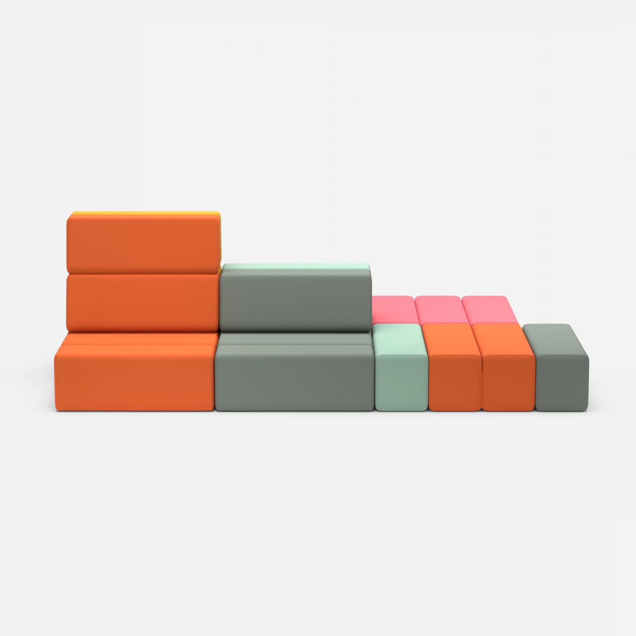 Sofalandschaft Bricks 6 novumdelphi-radio3094 in Graublau und Orange von vorne