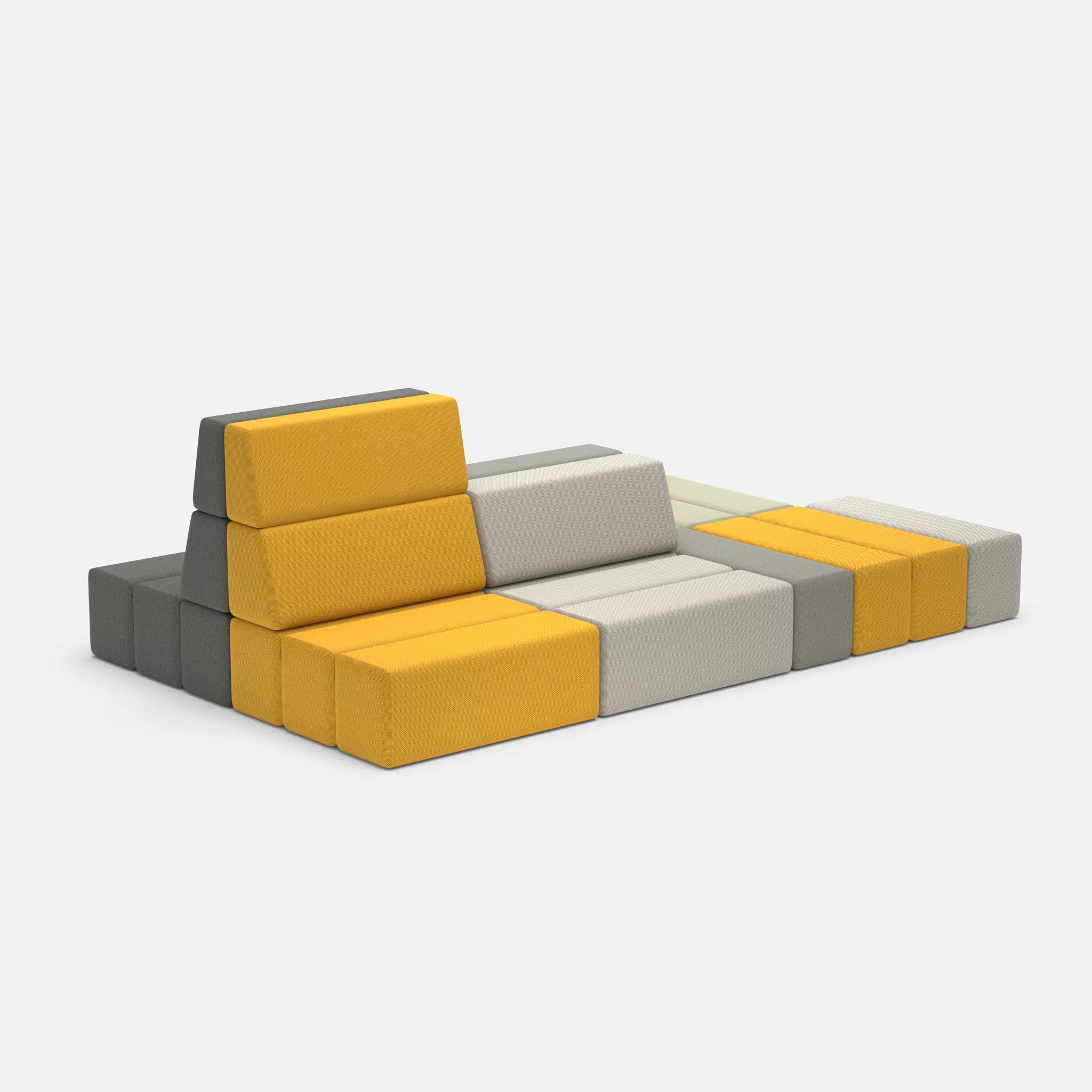 Sofalandschaft Bricks 6 novumkies-novumcurry in Mittelgrau und Curry von der Seite