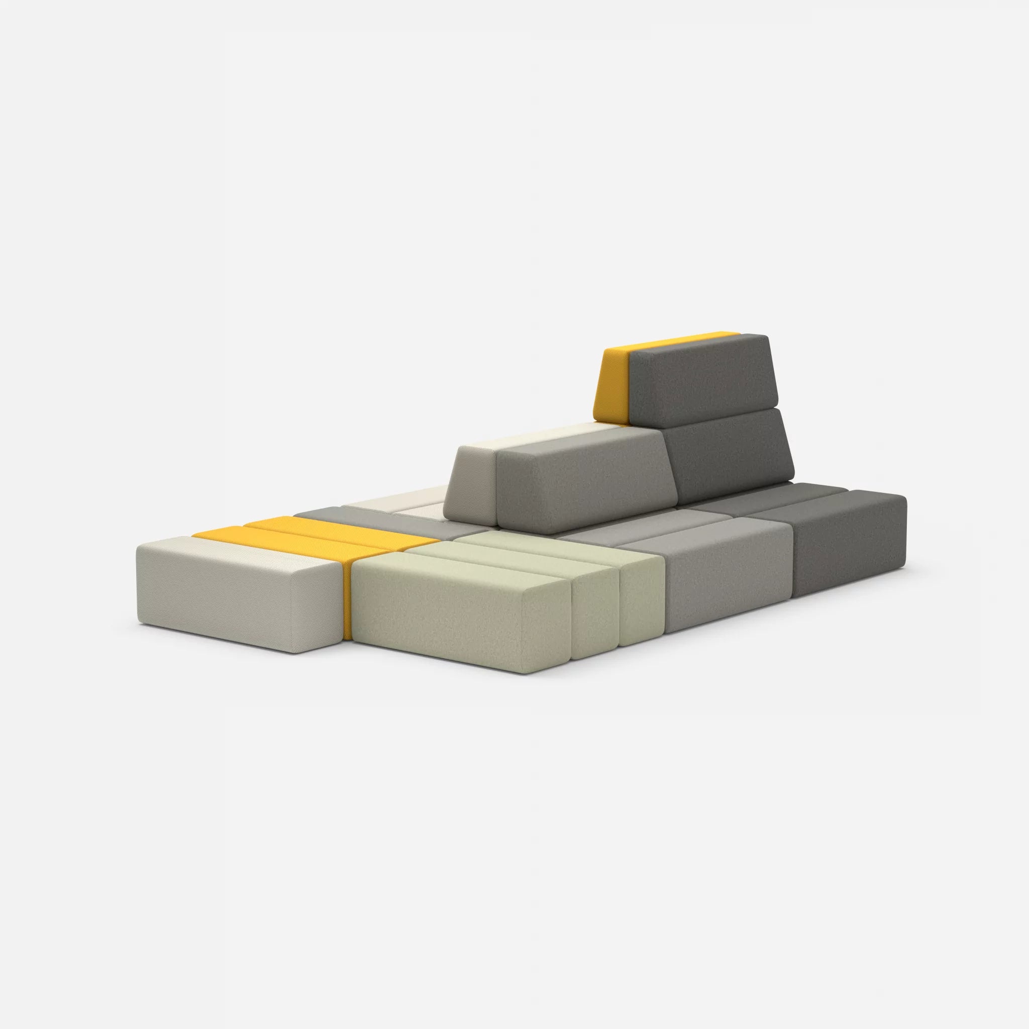 Sofalandschaft Bricks 6 novumkies-novumcurry in Mittelgrau und Curry von hinten