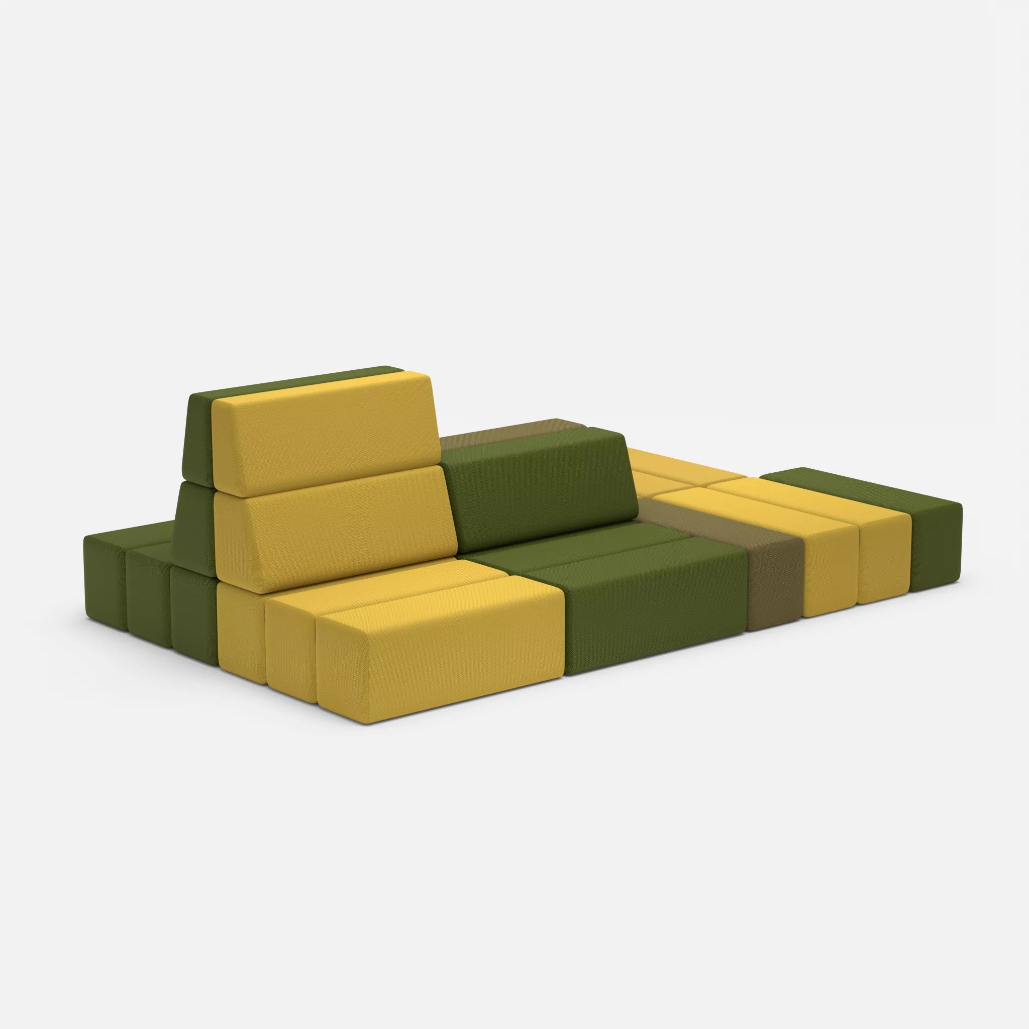 Sofalandschaft Bricks 6 novummoss-novumpear in Grün und Gelb von der Seite