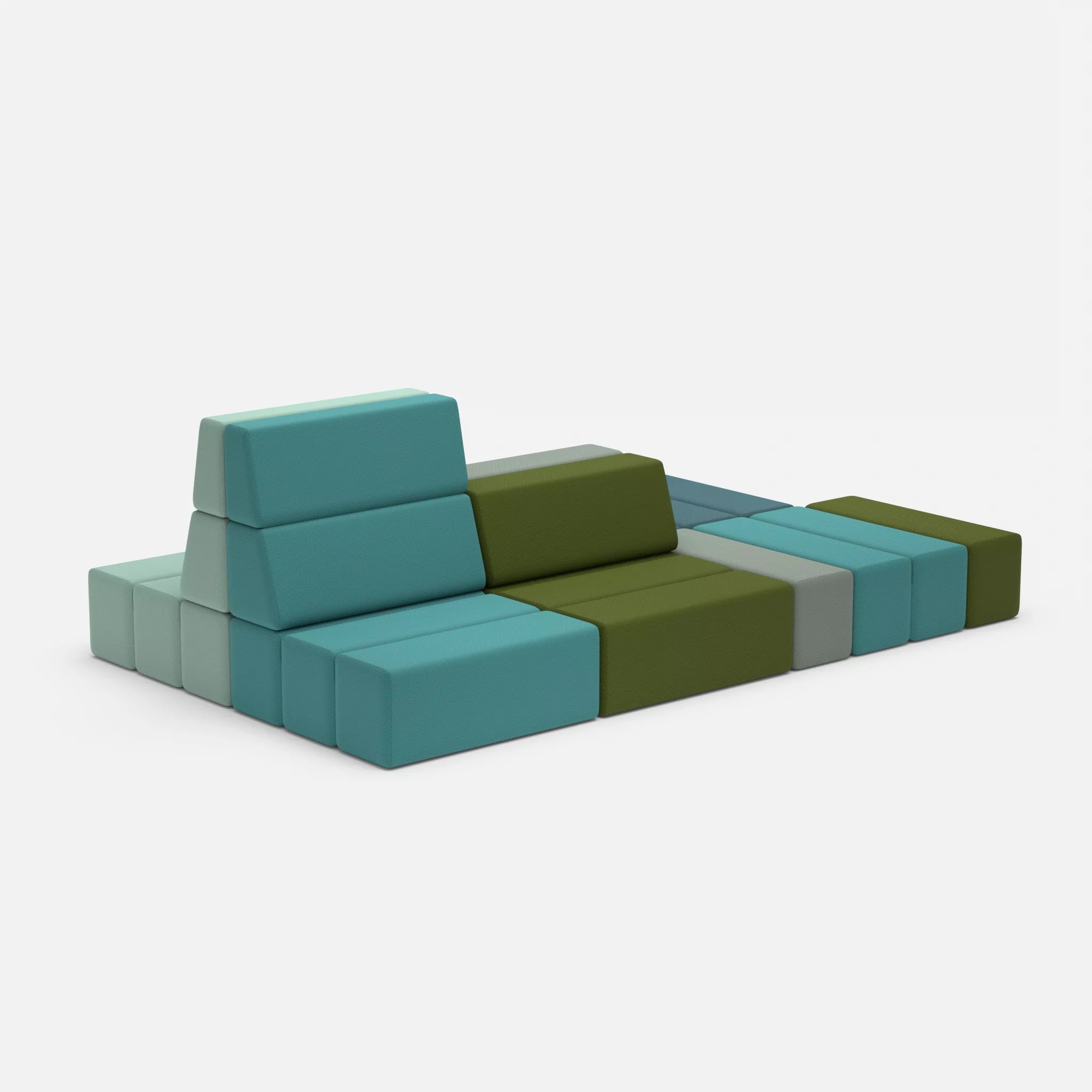 Sofalandschaft Bricks 6 novummoss-novumprisma in Grün und Türkis von der Seite