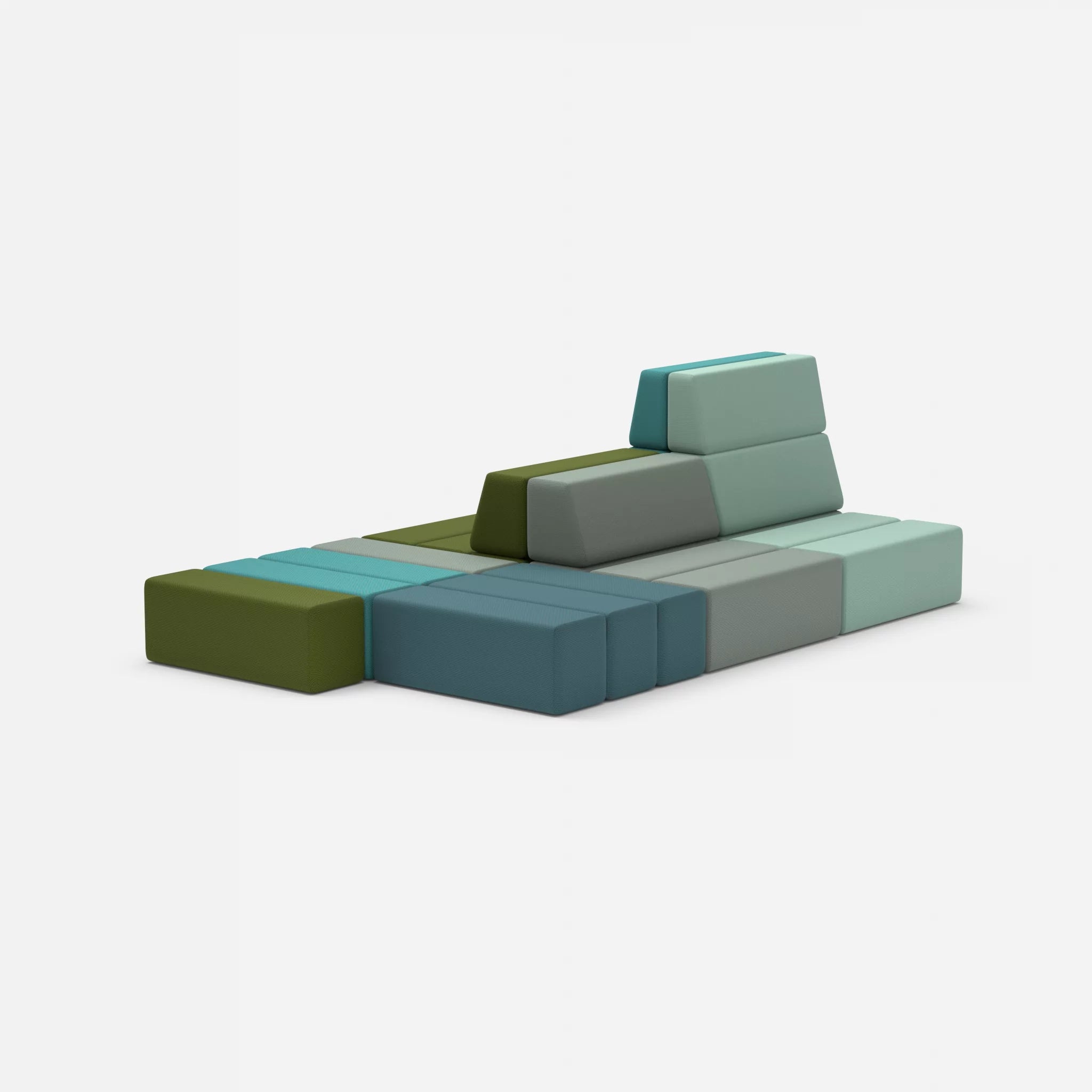 Sofalandschaft Bricks 6 novummoss-novumprisma in Grün und Türkis von hinten