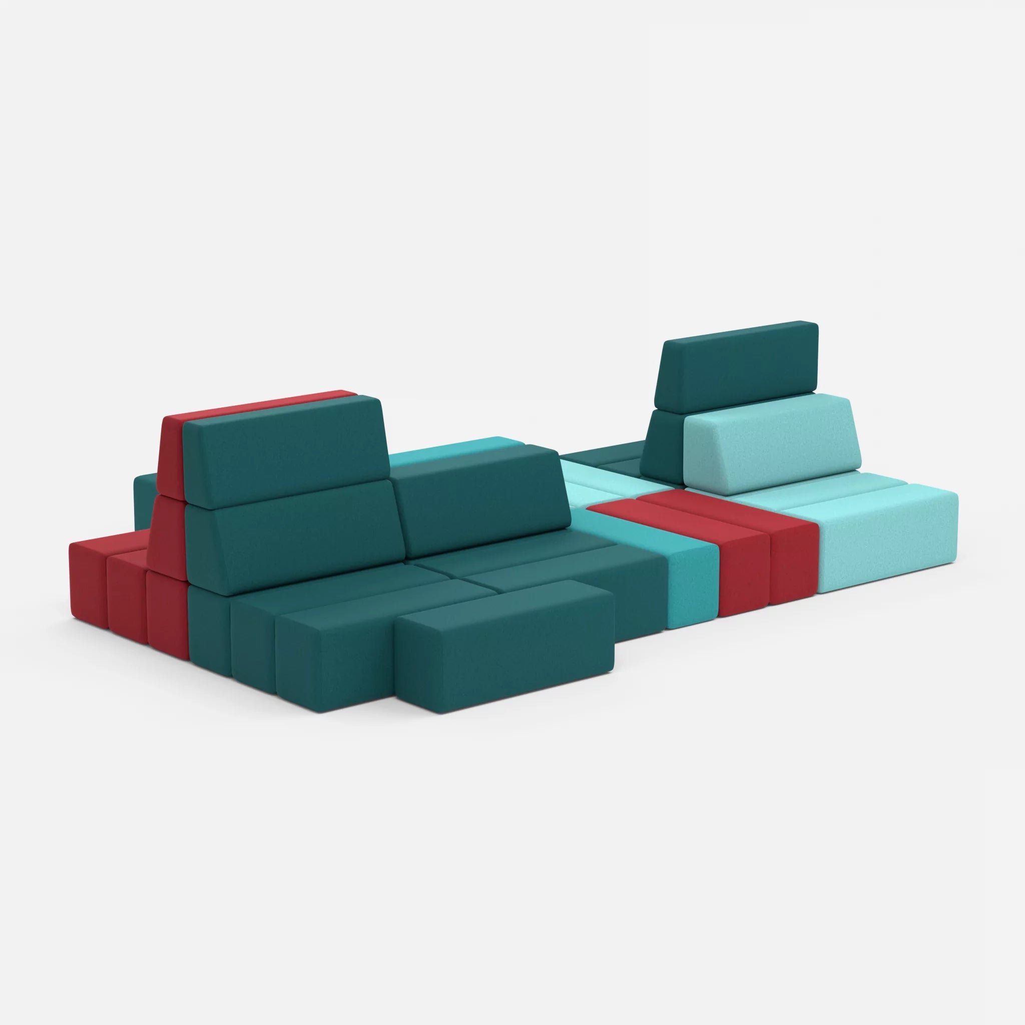Sofalandschaft Bricks 7 dama0030-dama0018 in Türkis und Türkis von der Seite