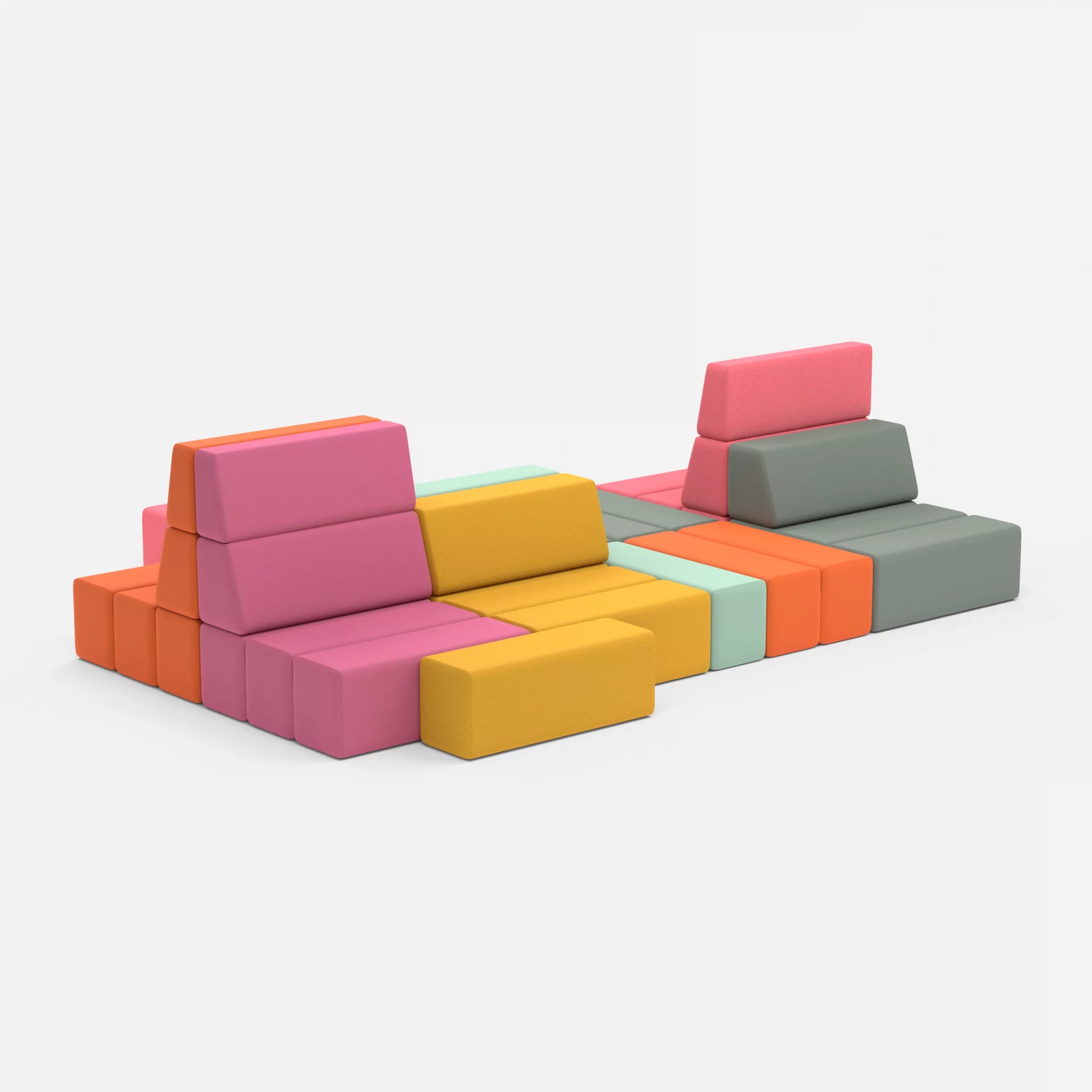 Sofalandschaft Bricks 7 novumdelphi-dama0083 in Graublau und Pink von der Seite
