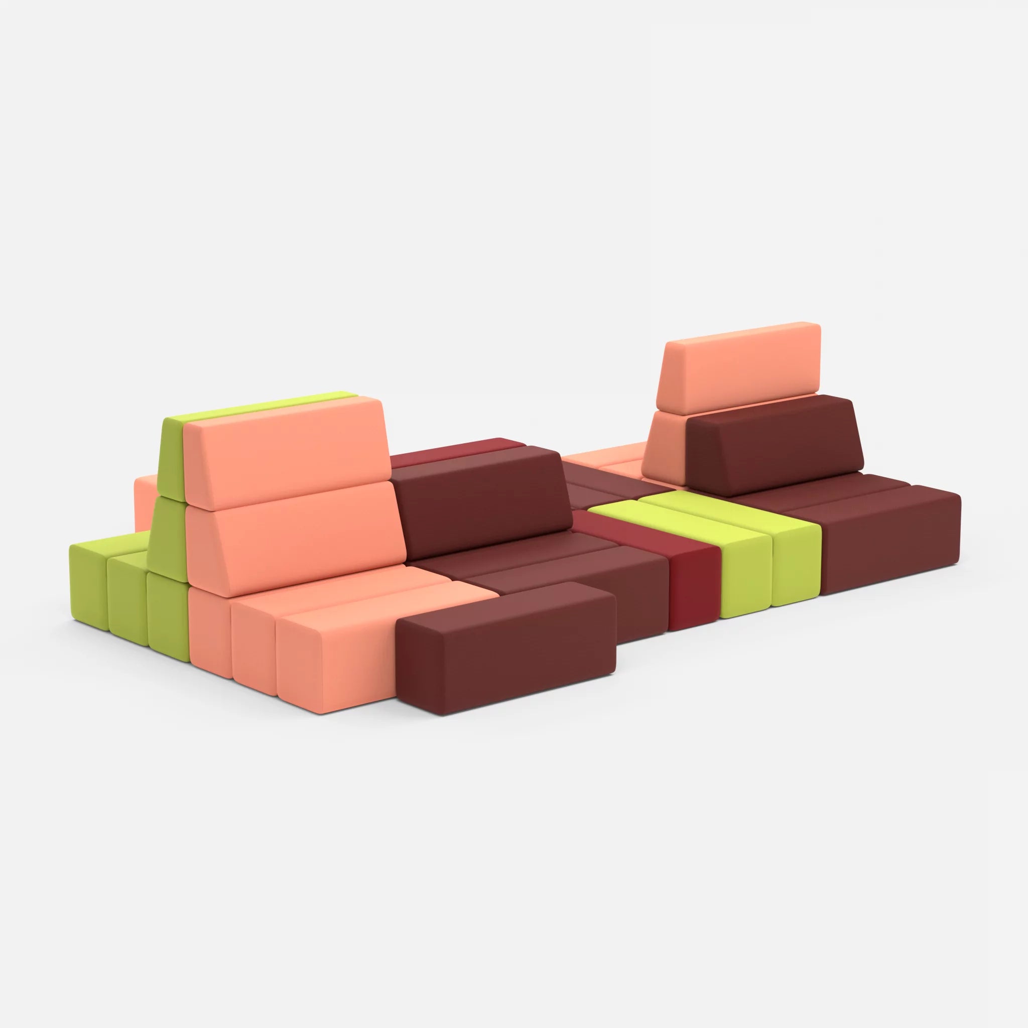 Sofalandschaft Bricks 7 radio4517-radio4046 in Dunkelrot und Coral von der Seite