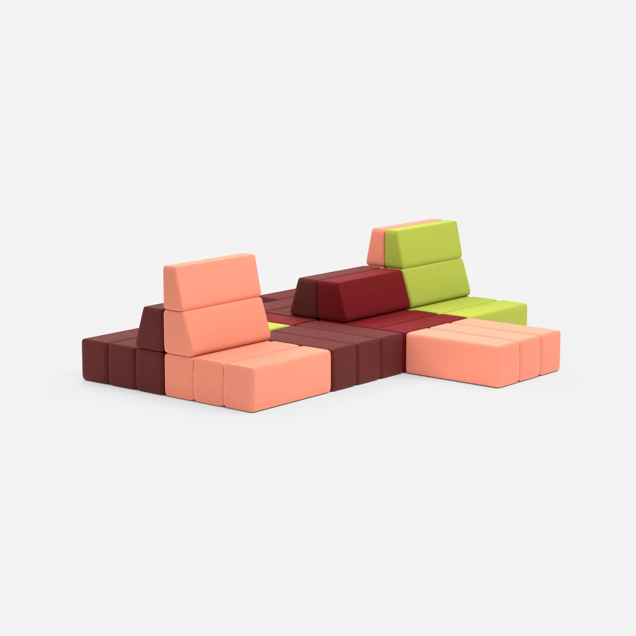 Sofalandschaft Bricks 7 radio4517-radio4046 in Dunkelrot und Coral von hinten