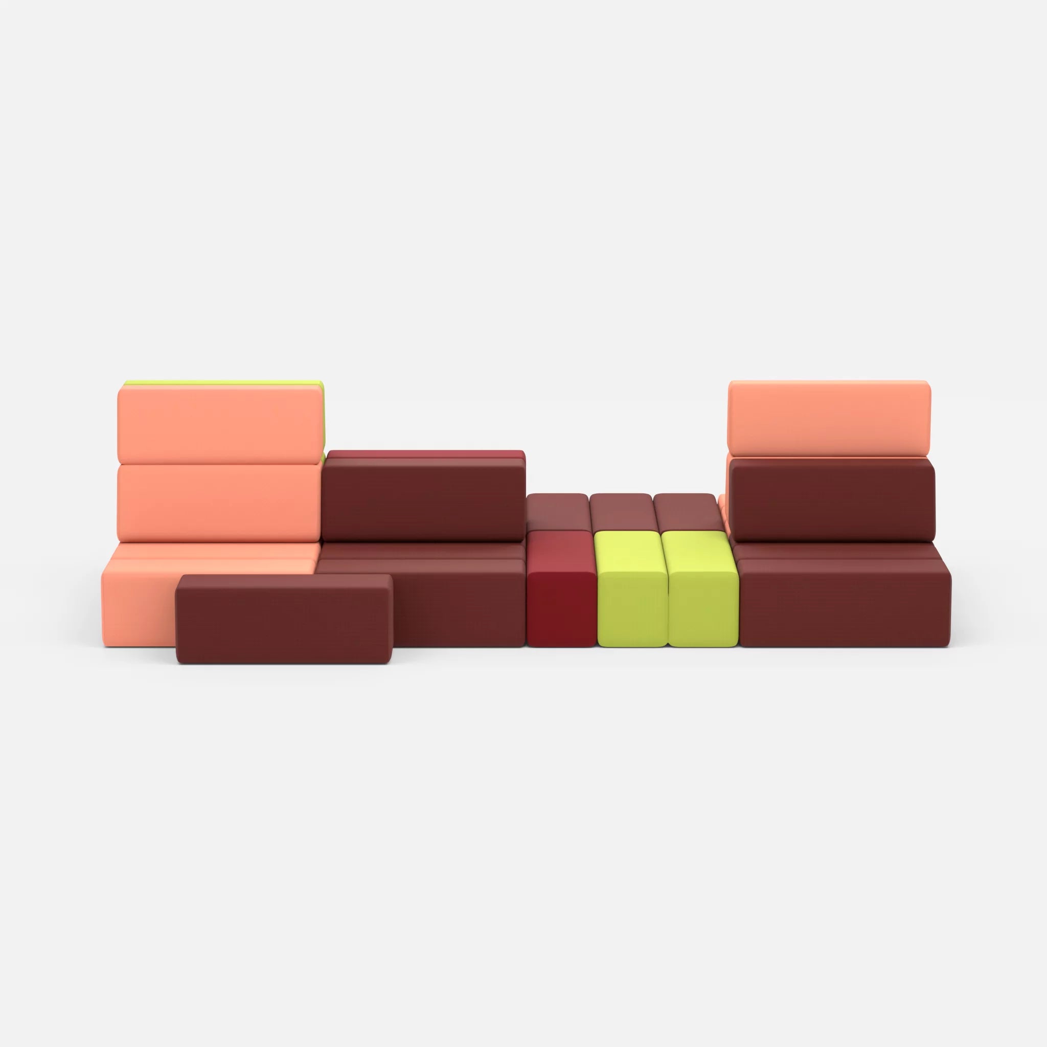 Sofalandschaft Bricks 7 radio4517-radio4046 in Dunkelrot und Coral von vorne