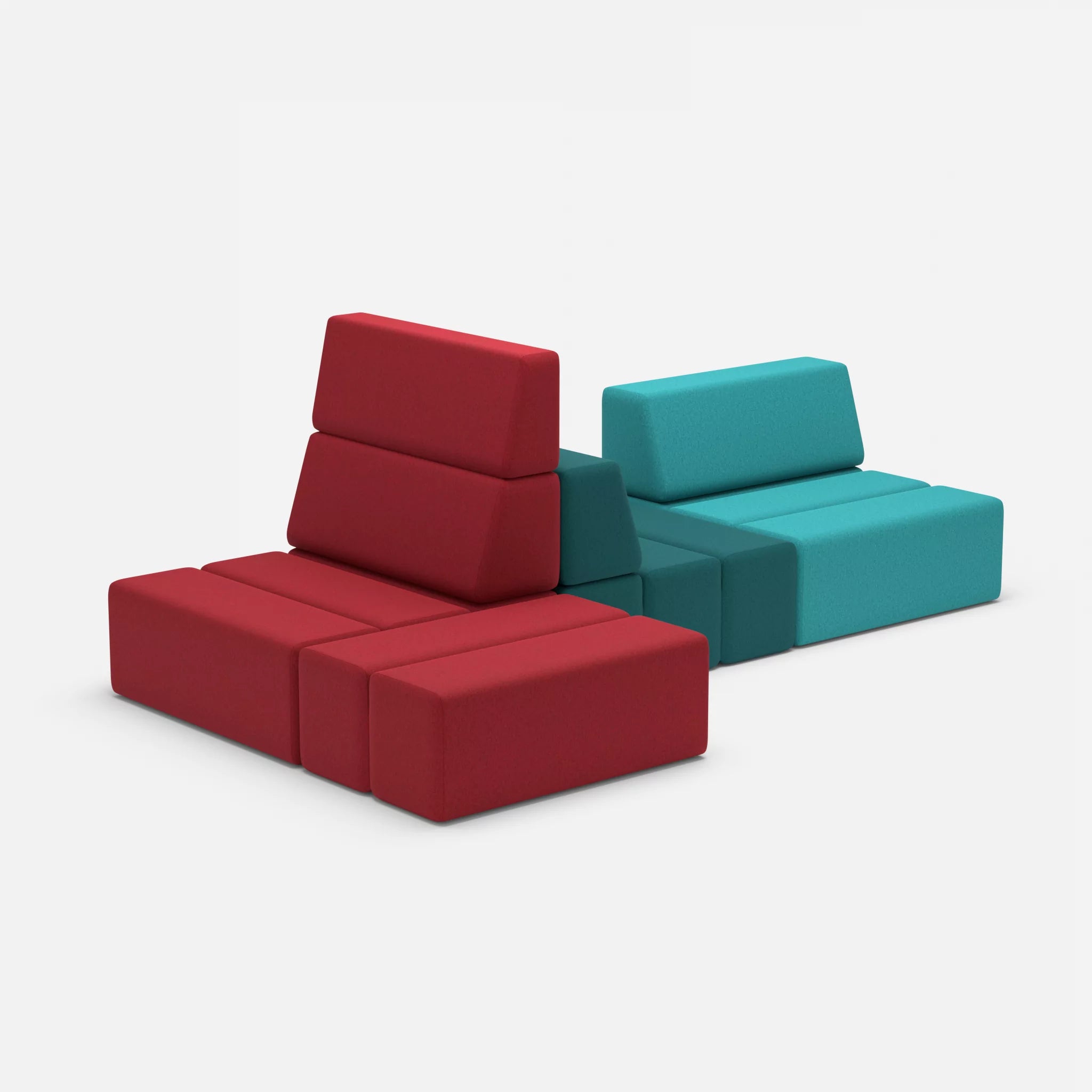 Sofalandschaft Bricks 9 dama0053-dama0018 in Rot und Türkis von der Seite